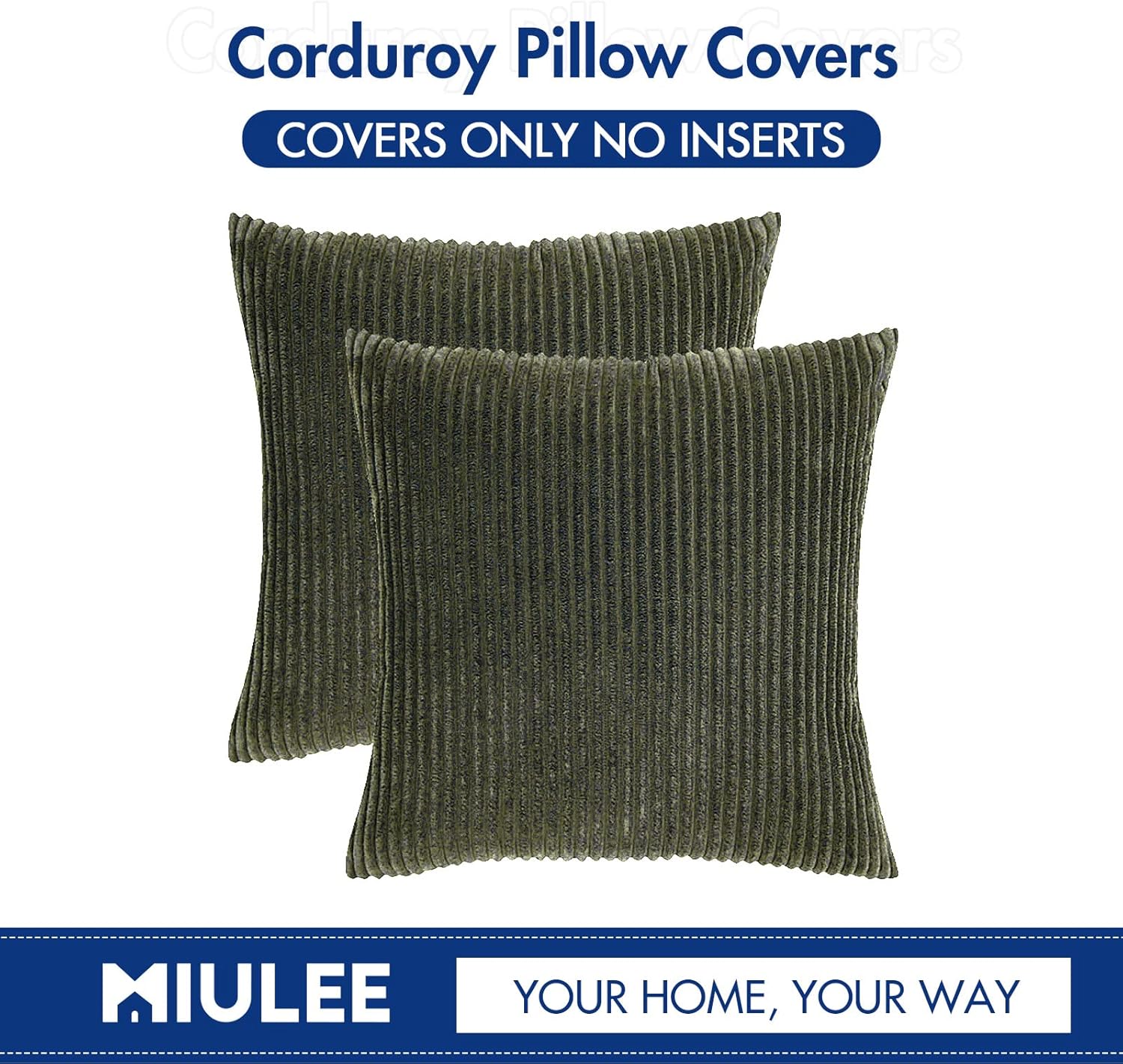 MIULEE Juego de 2 fundas de almohada de pana suave y sólidas a rayas, fundas de cojín cuadradas decorativas para sofá de primavera, dormitorio, 18 x