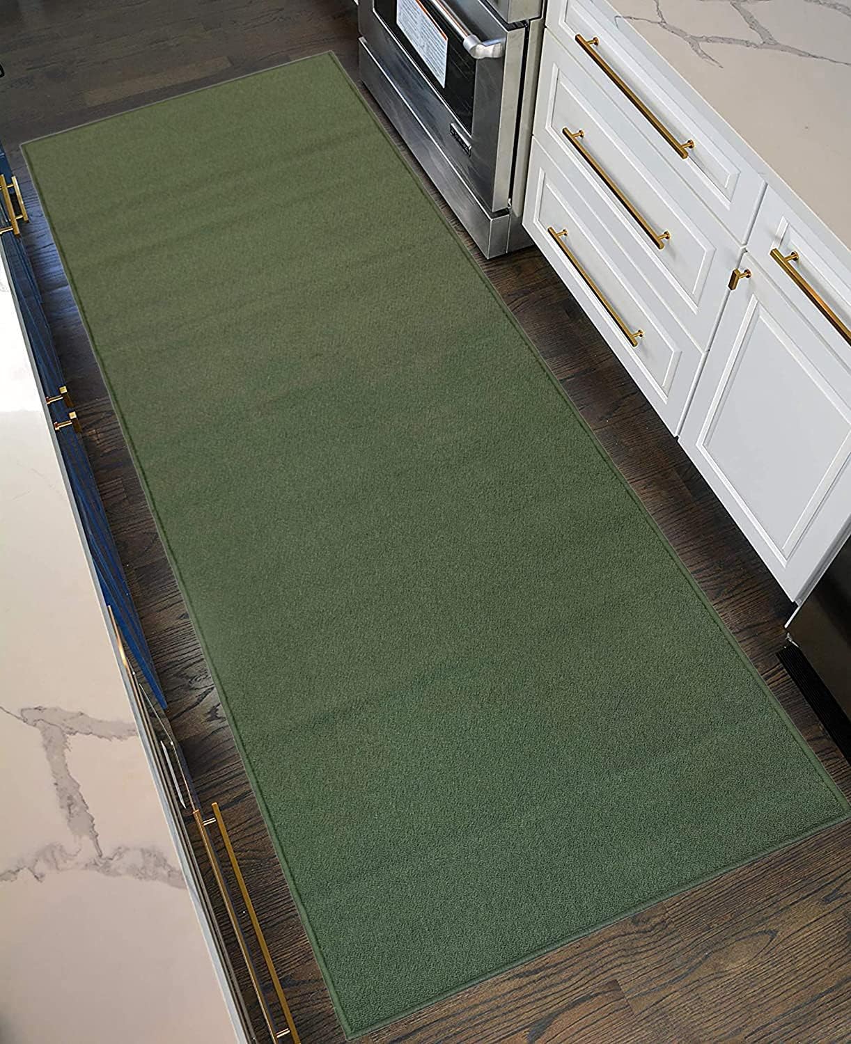 Alfombra de pasillo de tamaño personalizado, color verde salvia sólido (6 pies de largo x 32 pulgadas de ancho), hecha a pedido, alfombra de goma