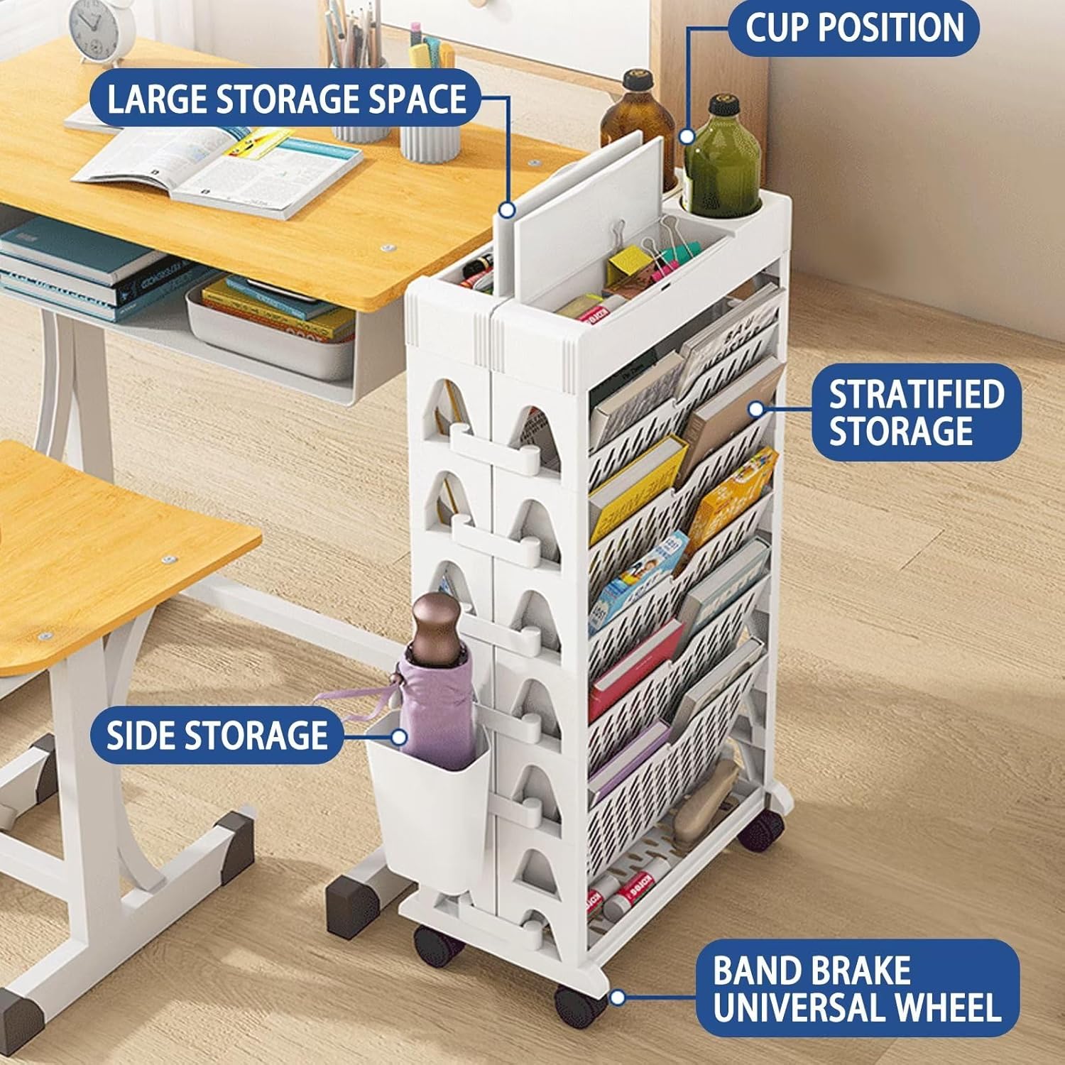 YAYLAIP Carrito de estantería rodante, gran capacidad de 6 niveles, organizador de archivos de escritorio de oficina movible, con rueda giratoria
