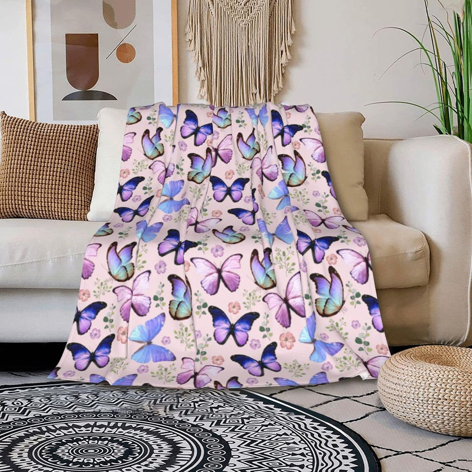 Manta de franela suave y cálida con diseño de mariposas, para regalo para hombres, mujeres, niñas, niños, silla de 60.2 x 48.3in