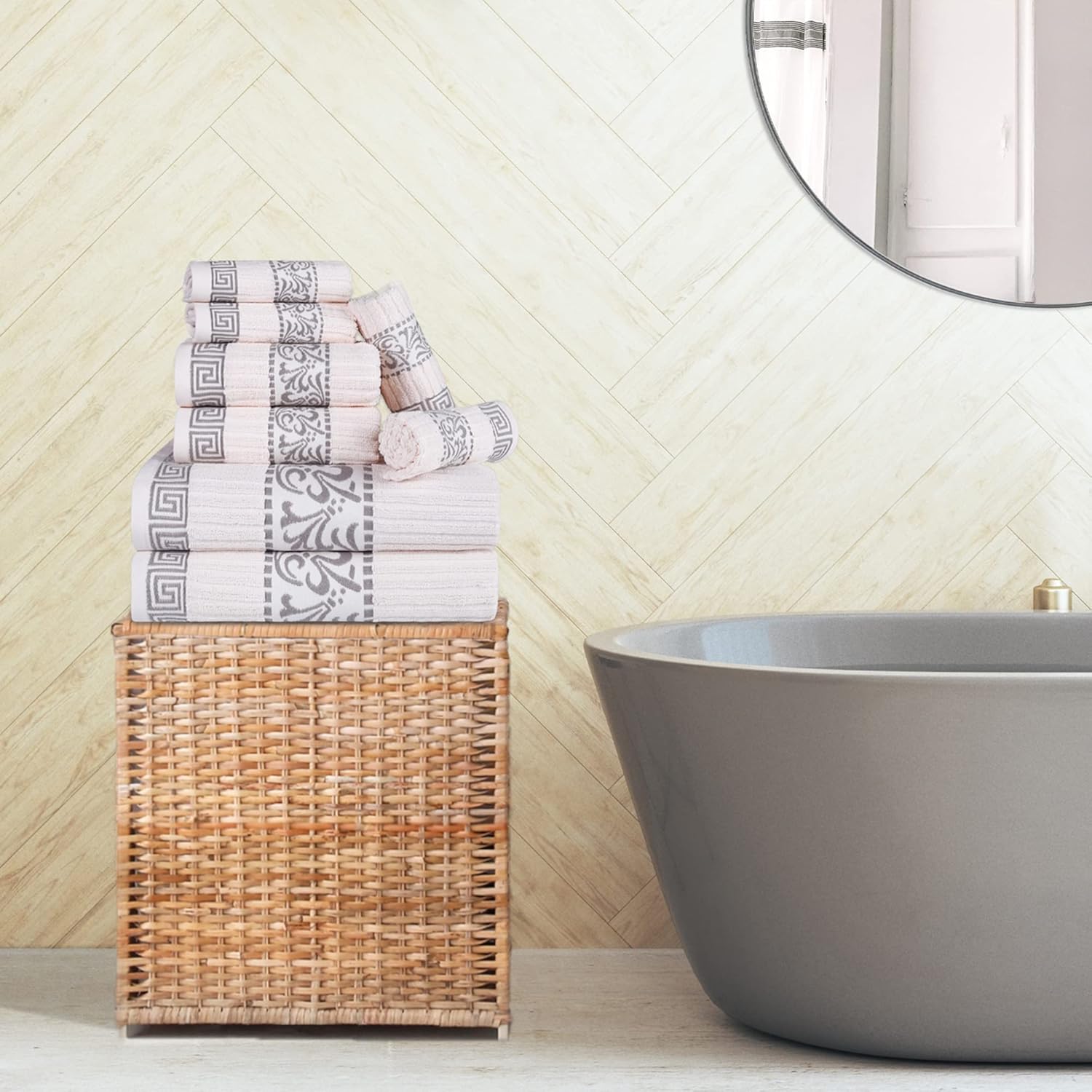 Superior Athens Collection Athens Collection – Juego de 8 toallas de algodón, diseño griego decorativo, artículos esenciales para el hogar, toallas