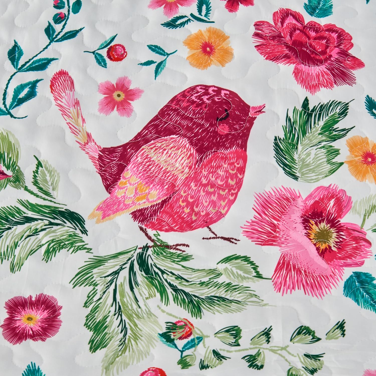 Mnribey Juego de edredón floral de 4 piezas tamaño King, 1 edredón con 2 fundas de almohada y 1 funda de almohada, colcha botánica de pájaros y