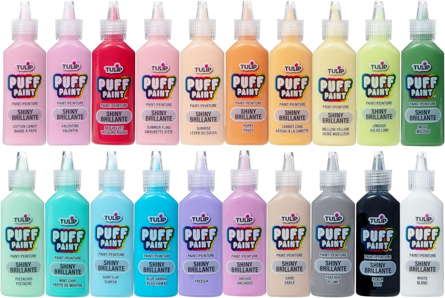 TULIP Puff Paint – Paquete de 20 unidades, arcoíris suave, paquete de pintura de tela dimesnional