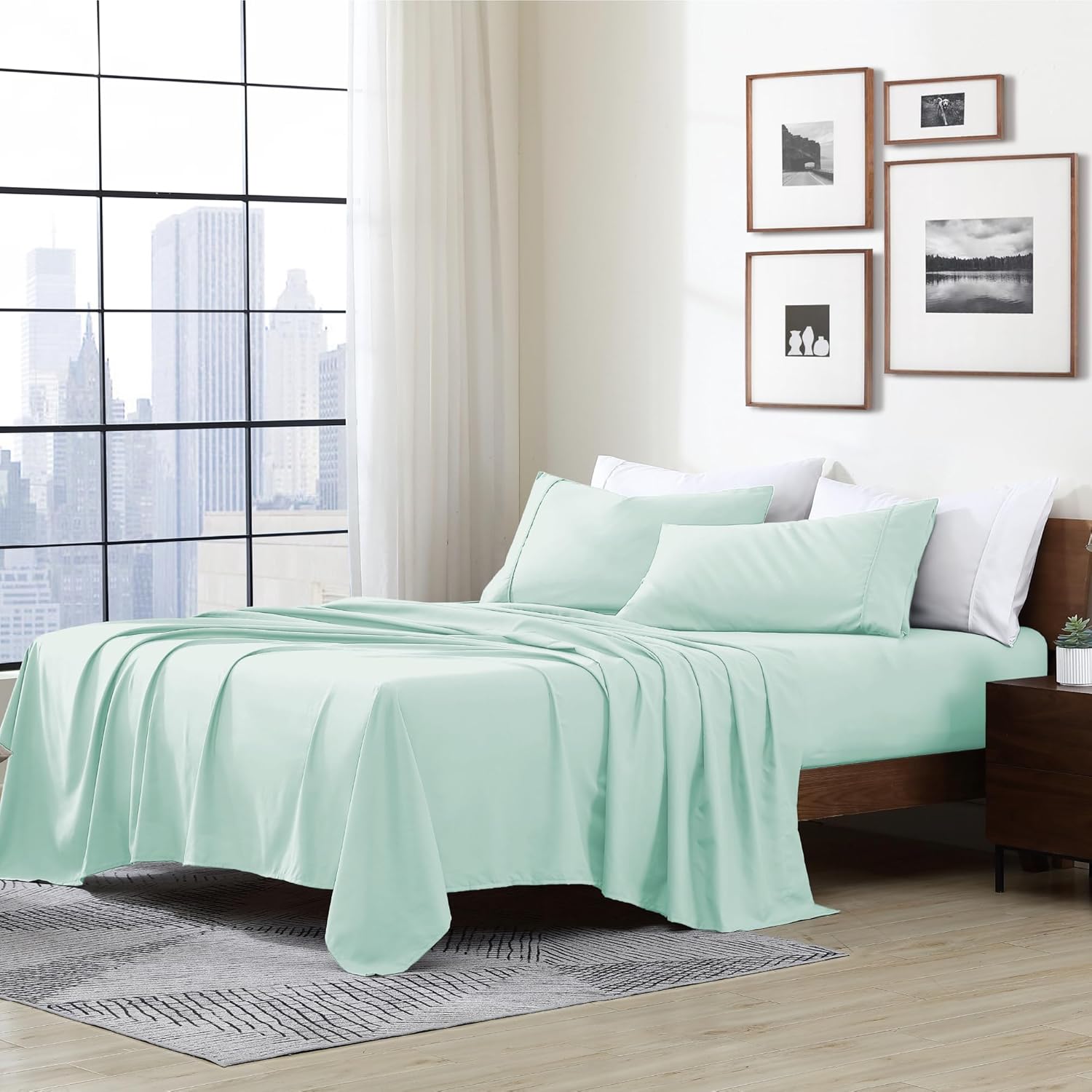 Cathay Home Essentials Juego de sábanas de microfibra ultra suave, hipoalergénicas, resistentes a las arrugas, doble cepillado, color menta, tamaño