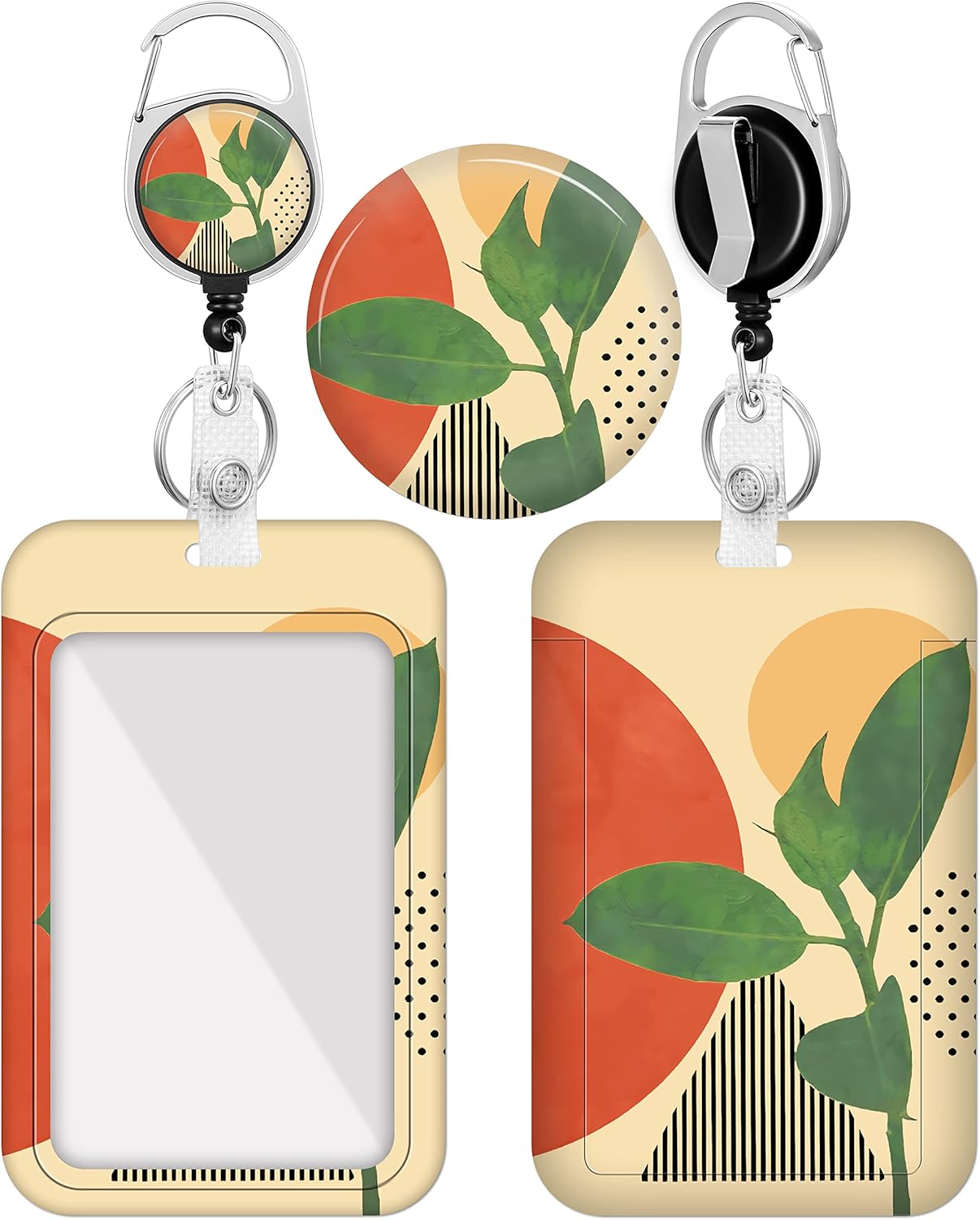 Plifal Portatarjetas con carrete retráctil, diseño bohemio Abstaract de identificación de plantas, clip de identificación de plantas, clip de