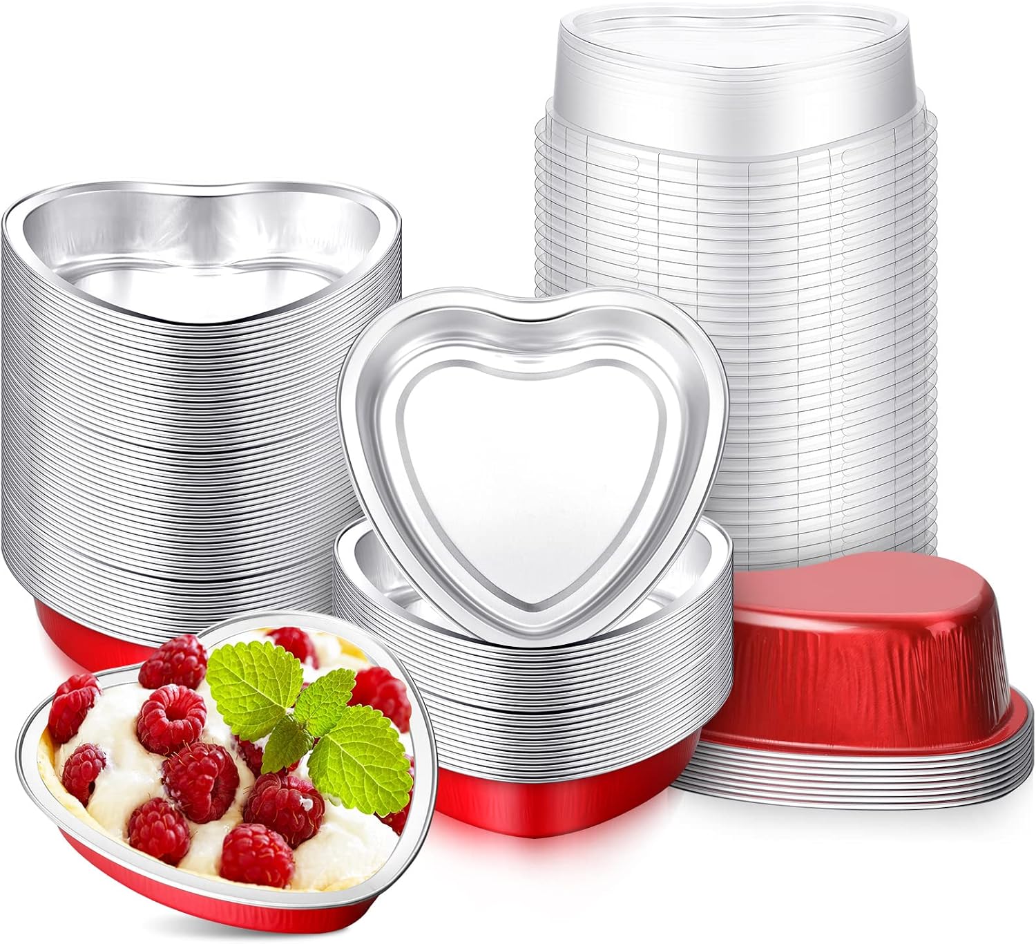 Yinkin Juego de 50 moldes de 9 onzas con forma de corazón para el Día de la Madre de 5.4 pulgadas, moldes de papel de aluminio para cupcakes con