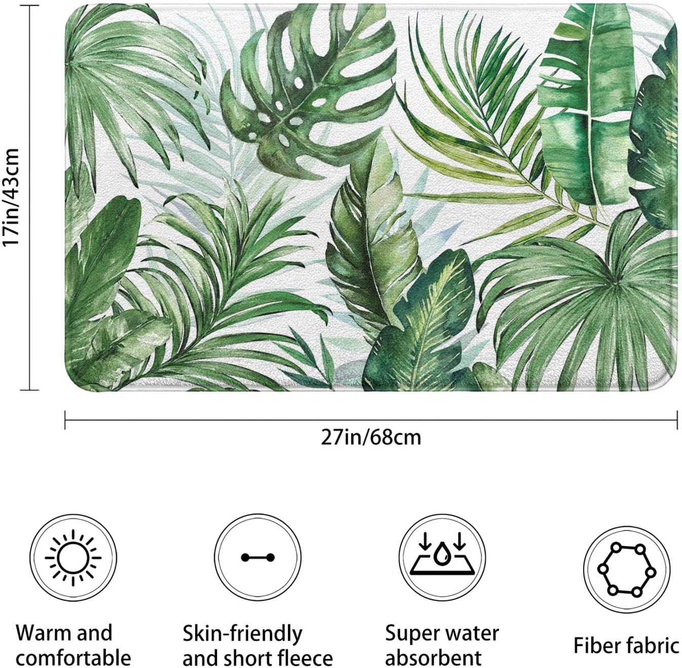 Green Leaf – Alfombra de baño de cachemira de imitación de plantas, de goma, antideslizante, absorbente, suave, para bañera, ducha y fregaderos (17