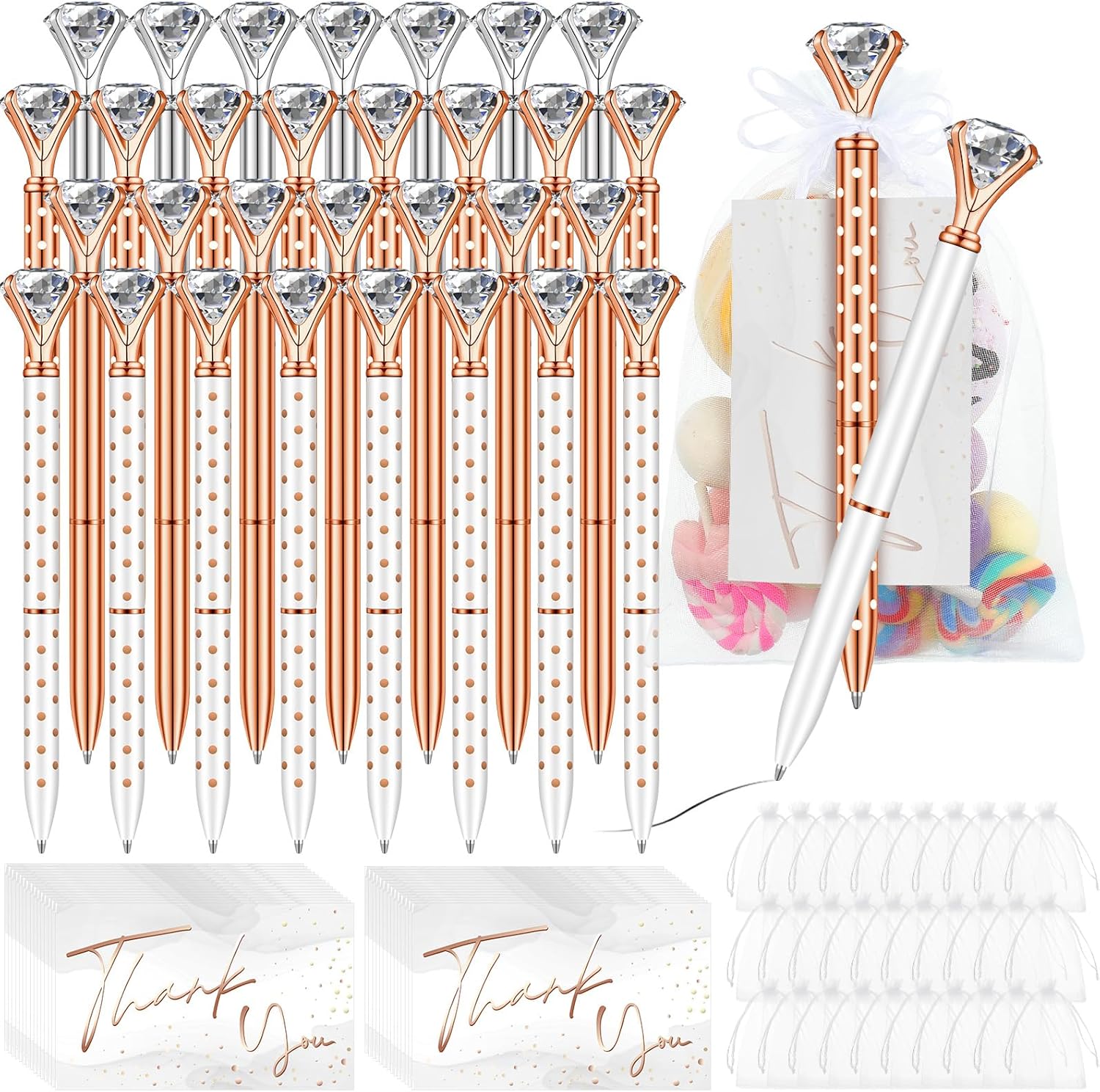 Juego de 91 bolígrafos de diamante para despedida de soltera, incluye 31 bolígrafos de cristal de boda, 30 bolsas de organza, 30 tarjetas elegantes,