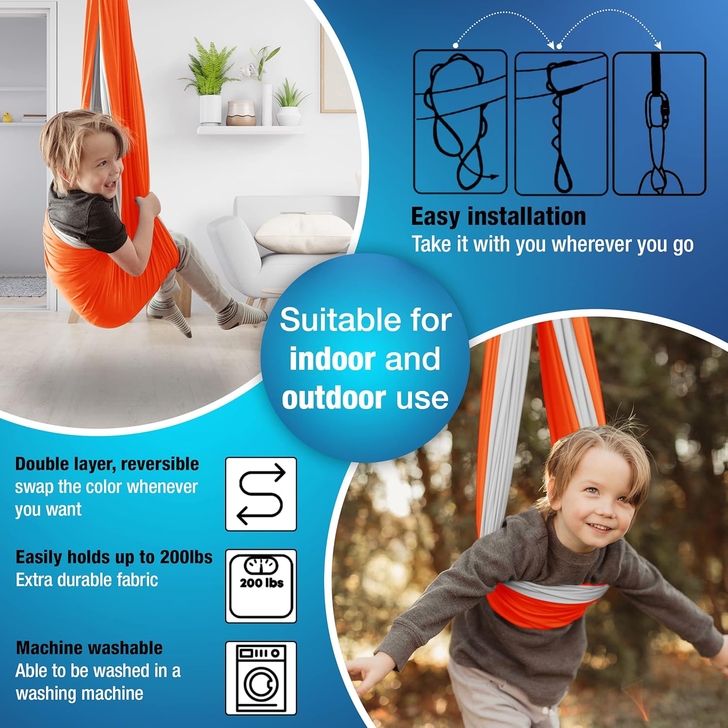 MINGLEWOOD – Paquete de columpio sensorial  Percha giratoria de 360  Juego completo para niños  Necesidades especiales ansiedad, TDAH, autismo y