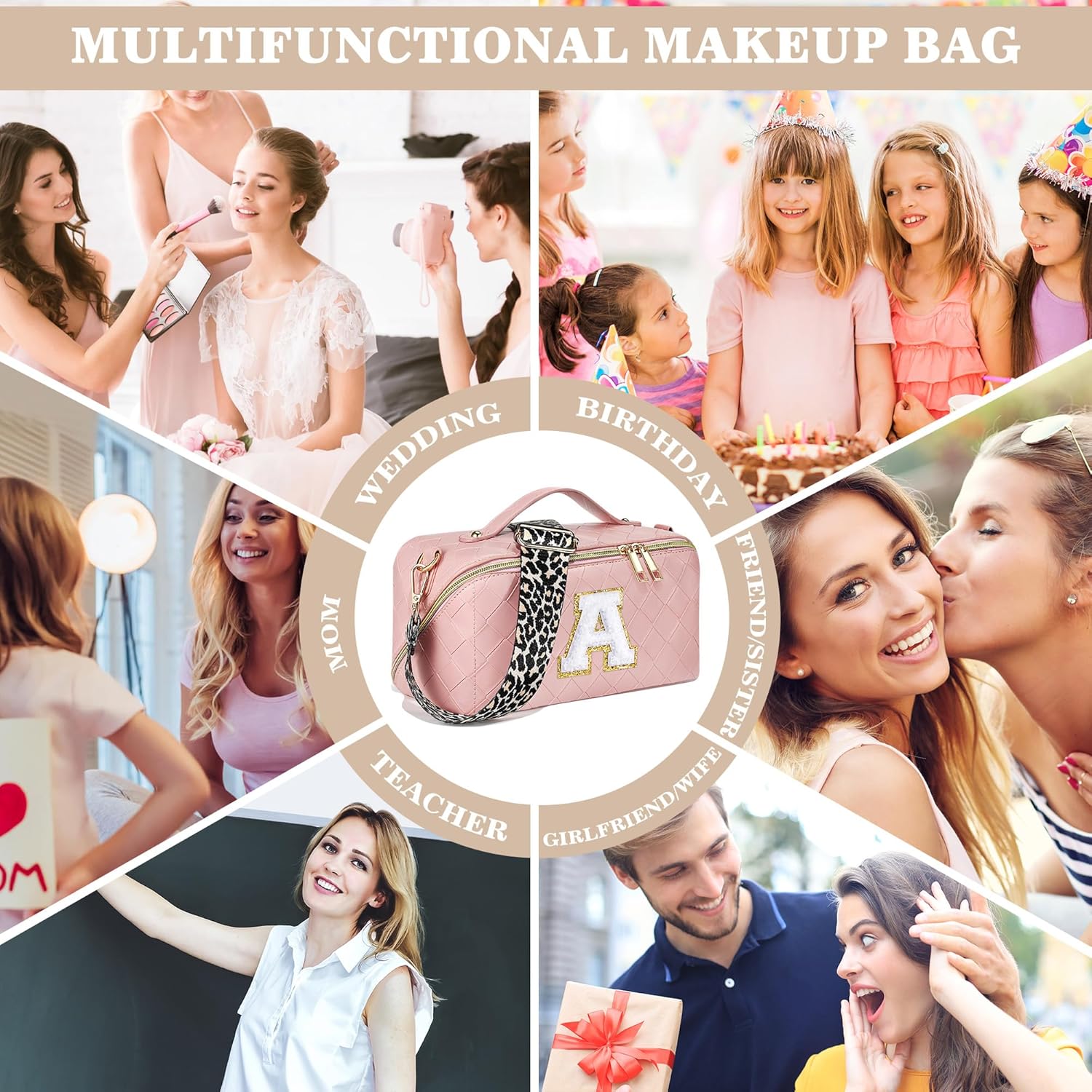 YOOLIFE Bolsa de cosméticos de viaje de gran capacidad  Bolsa de maquillaje portátil con inicial para mujer, bolsa organizadora de maquillaje de