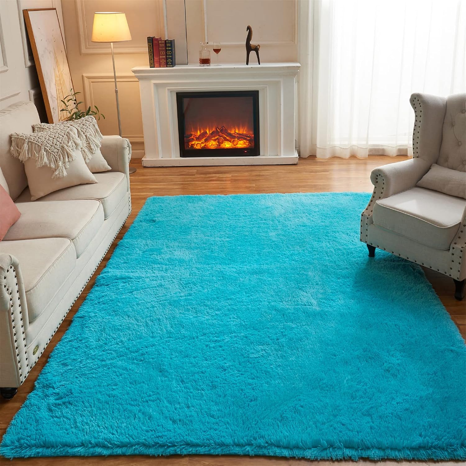 Arbosofe Alfombras de área para sala de estar, dormitorio, 4 x 6 pies, color azul, esponjoso, peludo, alfombra pequeña, alfombra de felpa suave,