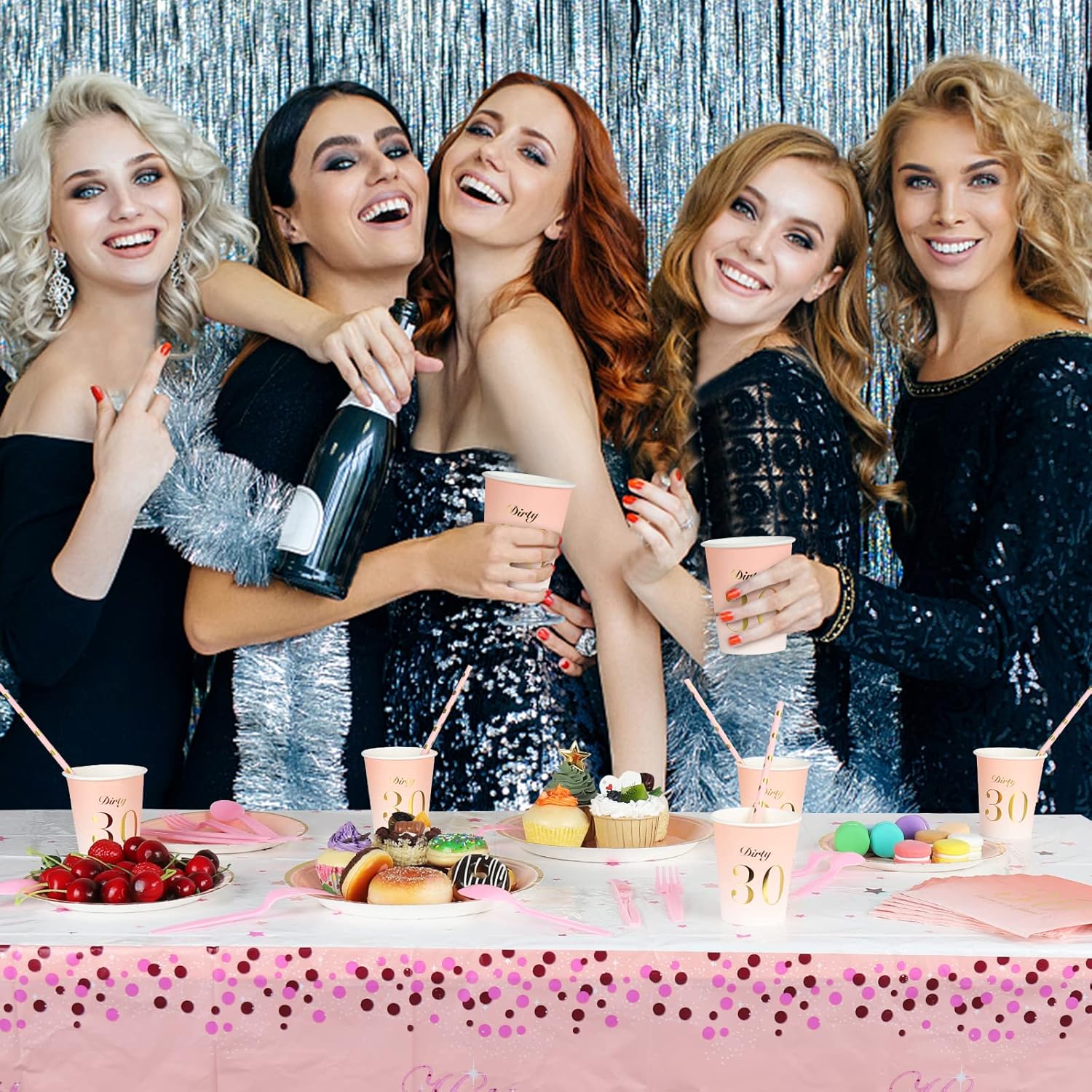 Decoraciones de cumpleaños número 30 para mujer  Total de 194 piezas de vajilla desechable para 24 invitados, incluye platos de papel de 9 pulgadas,