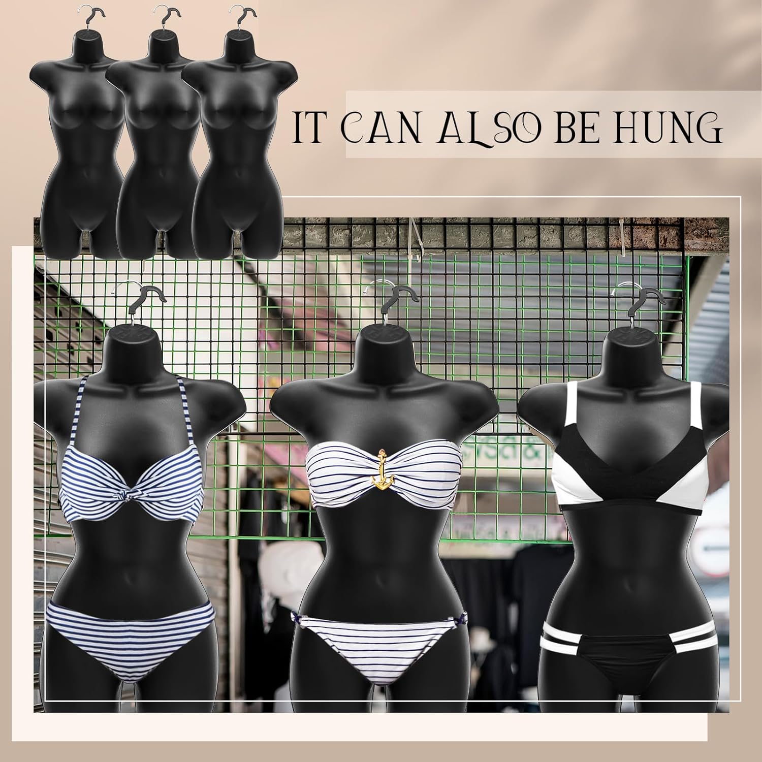 Maniquí femenino con gancho, cuerpo de maniquí de espalda hueca, cuerpo de maniquí con gancho, mitad del cuerpo, exhibición de maniquí, maniquí