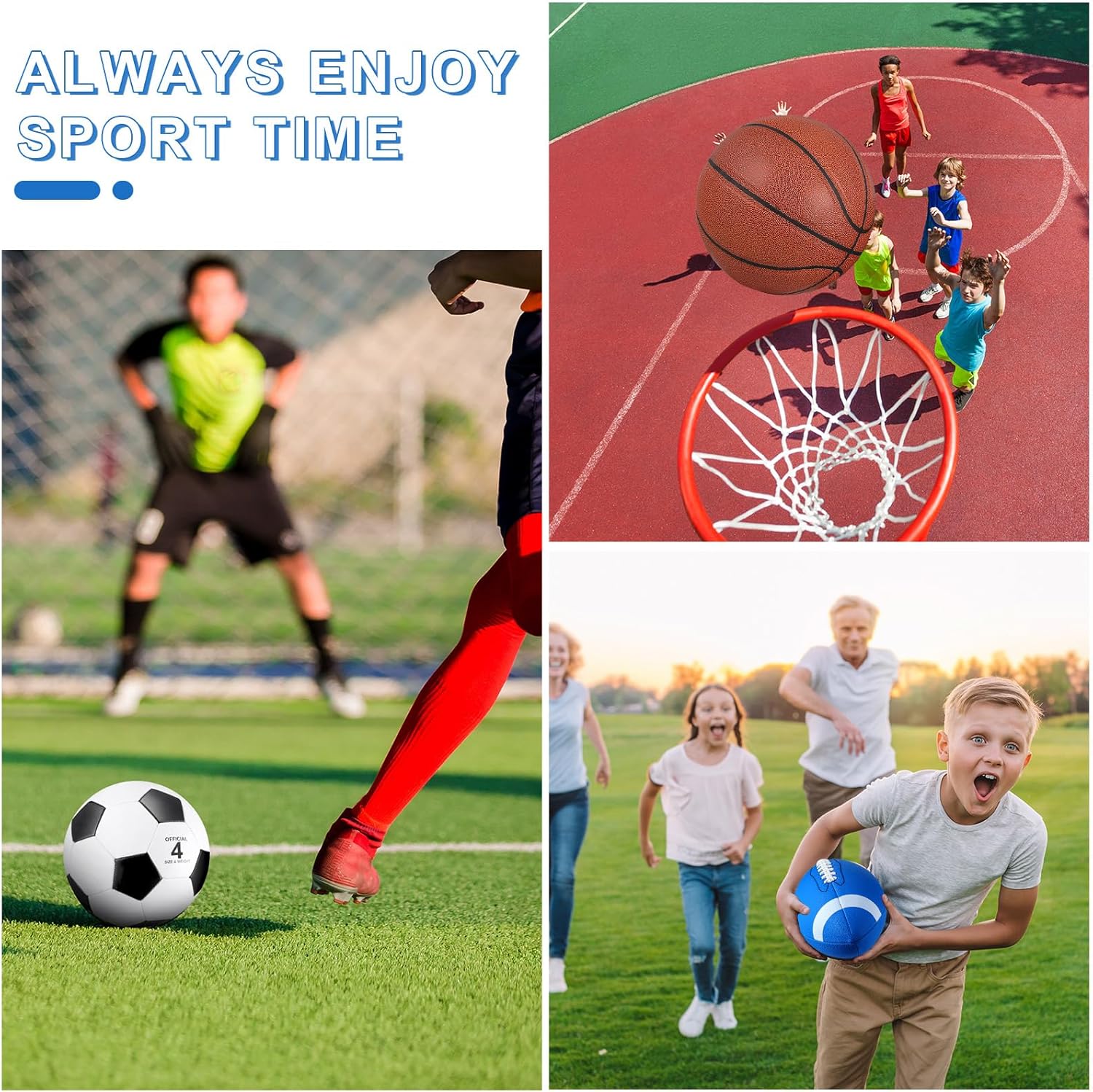Liliful 12 Pcs Sport Balls Set for Kids Teens, Include Official Size 5 Basketball, Size 6 Football, Size 4 Soccer Ball, 2 Sport Equipment Bags, 4