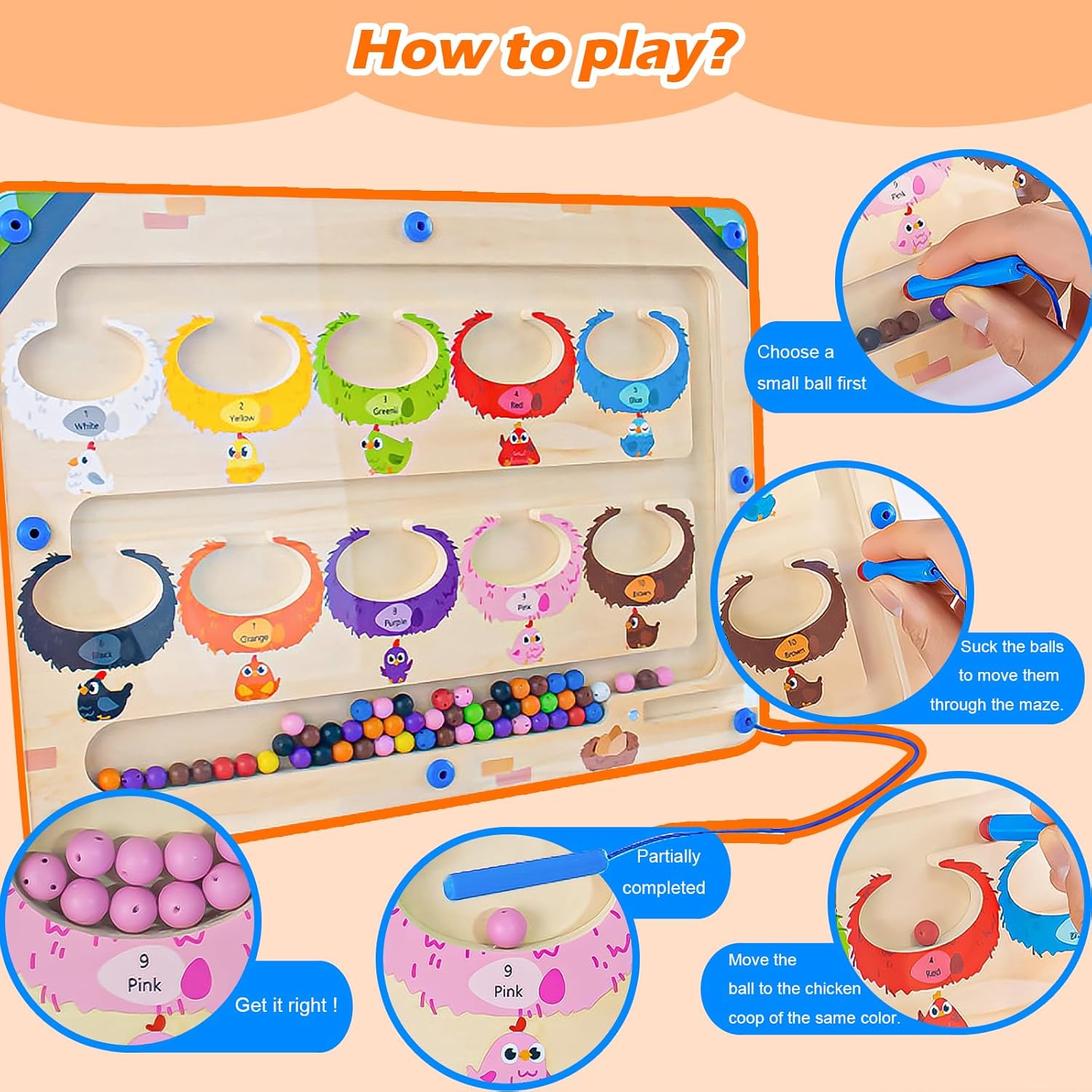 Btolin Laberinto magnético de color y número, rompecabezas de madera magnético, juguetes Montessori para niños pequeños, divertido juego de