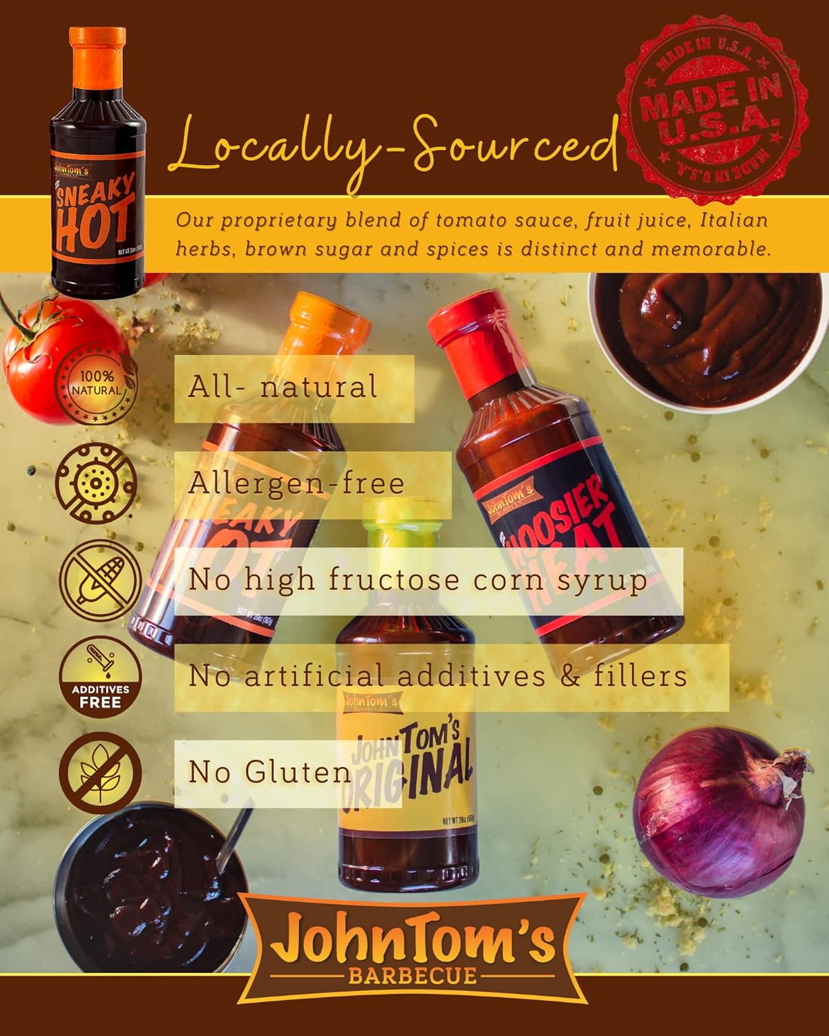 JohnTom’s Barbecue Sneaky Hot Sauce – Salsa gourmet BBQ de 20 oz. Botella – Hecha con todos los ingredientes naturales. Bueno como adobo de pechuga,