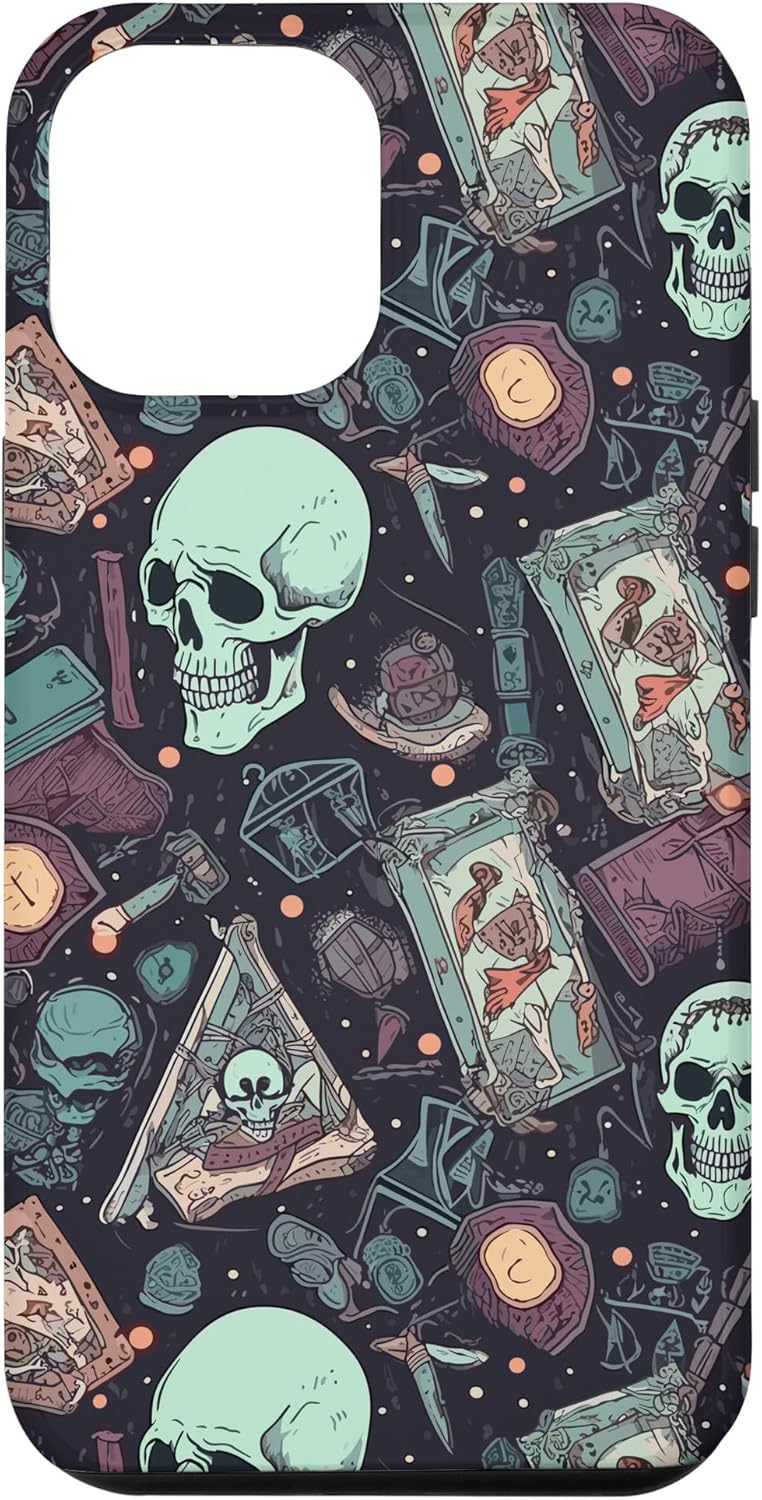 iPhone 13 Pro Max Eerie Tarot Tarjetas y Cristales Patrón Scary Cute Halloween Case