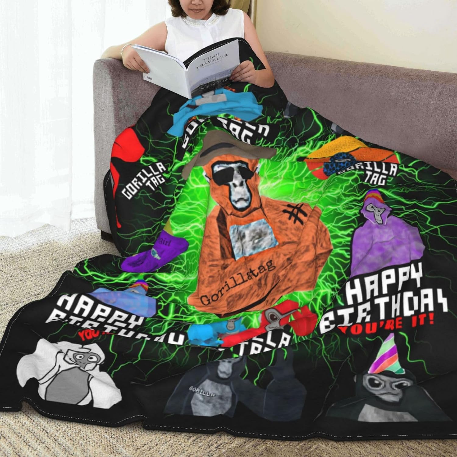 Gorilla Manta cálida y suave de gorila para cama, sofá, decoración de fiesta, juego, regalo de 80 x 60 pulgadas