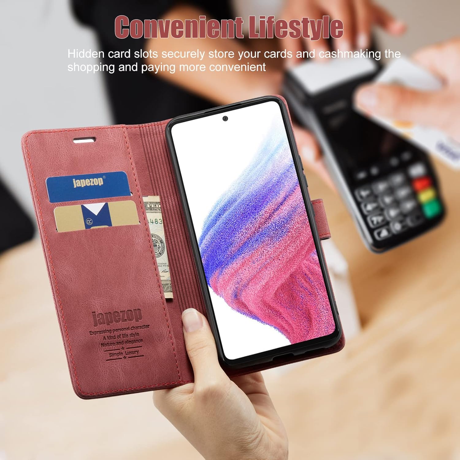 Funda para Samsung Galaxy A53 5G, Samsung Galaxy A53 5G con tarjetero bloqueo RFID atril magnético, funda de cuero con tapa para Samsung Galaxy A53