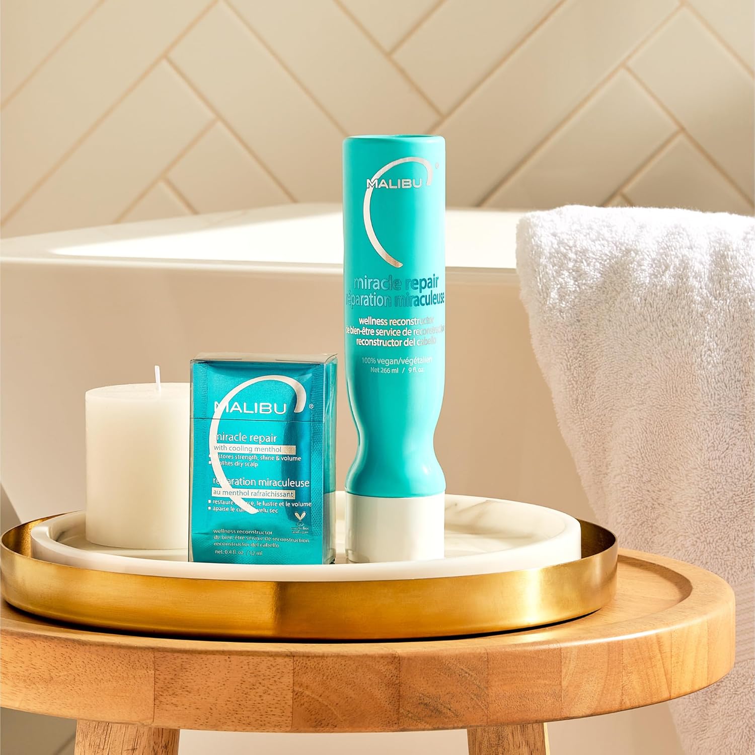 Malibu C Miracle Repair – Reconstructor capilar con mentol refrescante, tratamiento nutritivo de reparación capilar para hebras débiles y dañadas,