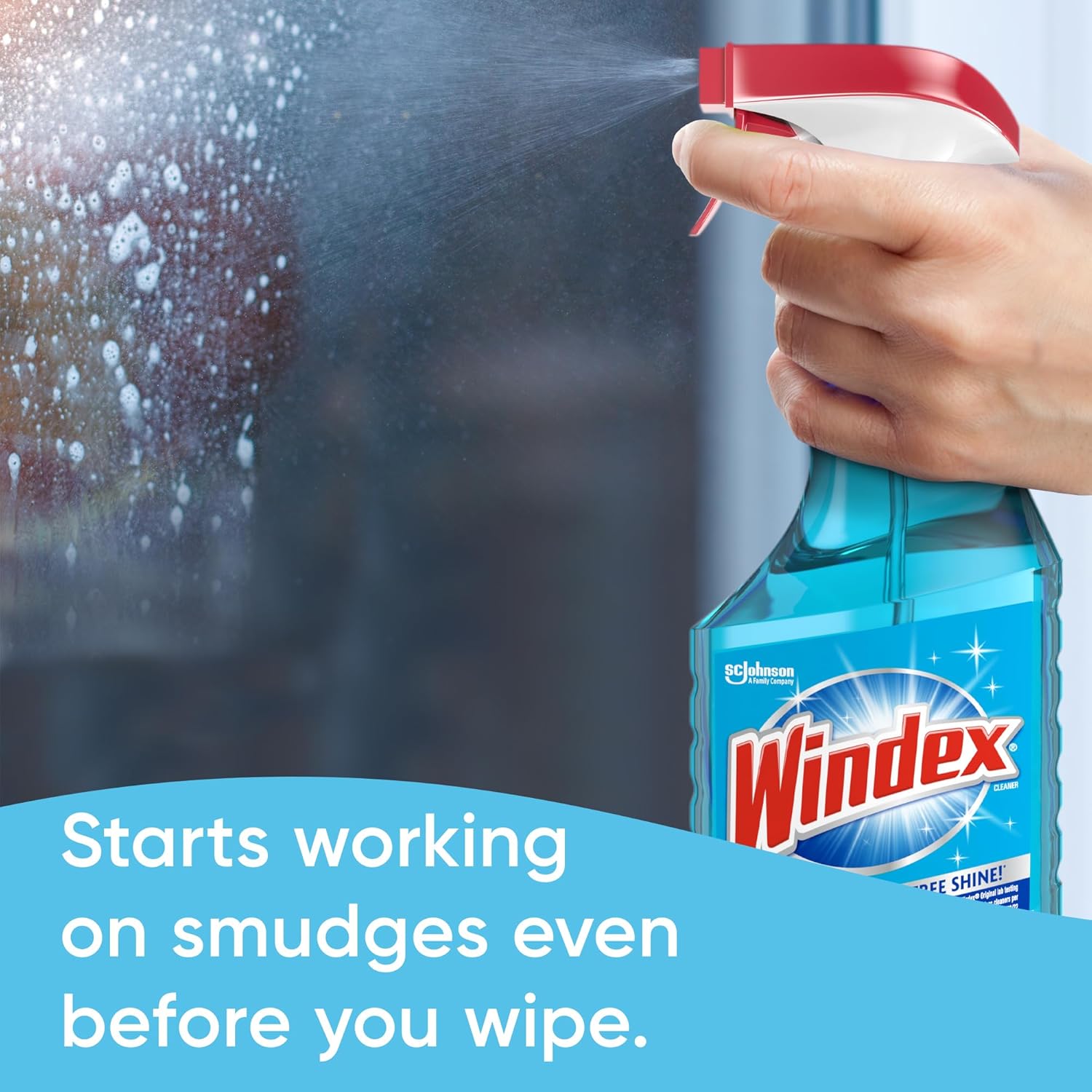 Windex Botella de spray limpiador de vidrio y ventanas, nuevo embalaje diseñado para evitar fugas y roturas, color azul original, 23 onzas líquidas