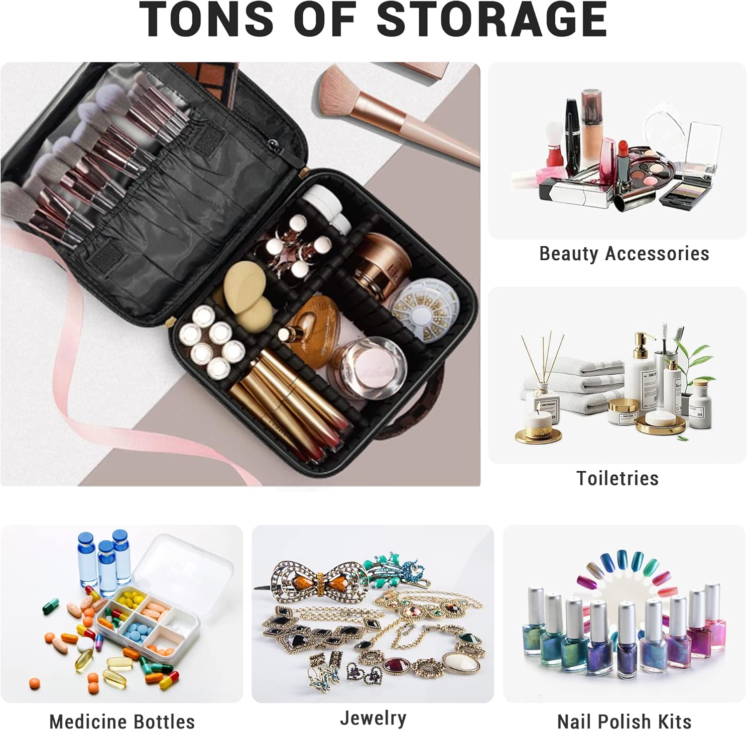 WIRIBEY Bolsa de maquillaje a cuadros, bolsa portátil con partición ajustable, bolsas de cosméticos para mujeres, artículos de tocador, bolsas