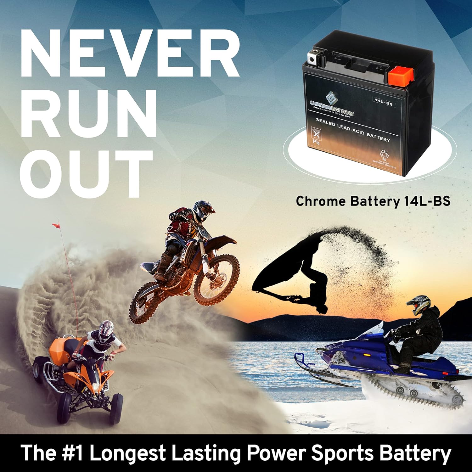 Chrome Battery YTX14L-BS Batería de repuesto sin mantenimiento para motocicleta Harley-Davidson 2004-21 12 voltios, 1.4 amperios, 12 Ah, terminal de