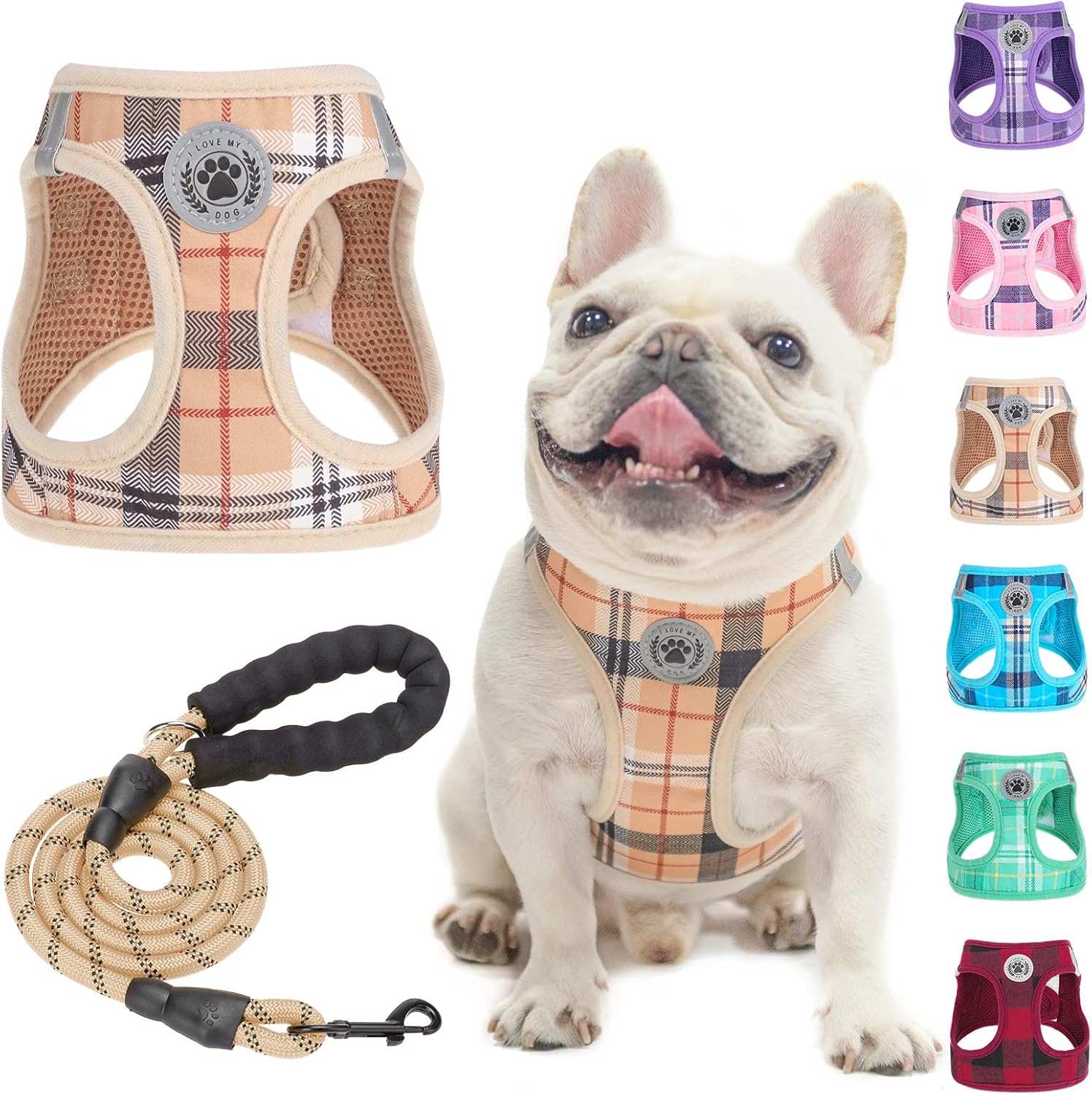 BEAUTYZOO Juego de arnés y correa para perro pequeño, sin estrangulamiento, sin tirones, de malla suave reflectante para cachorros y gatos