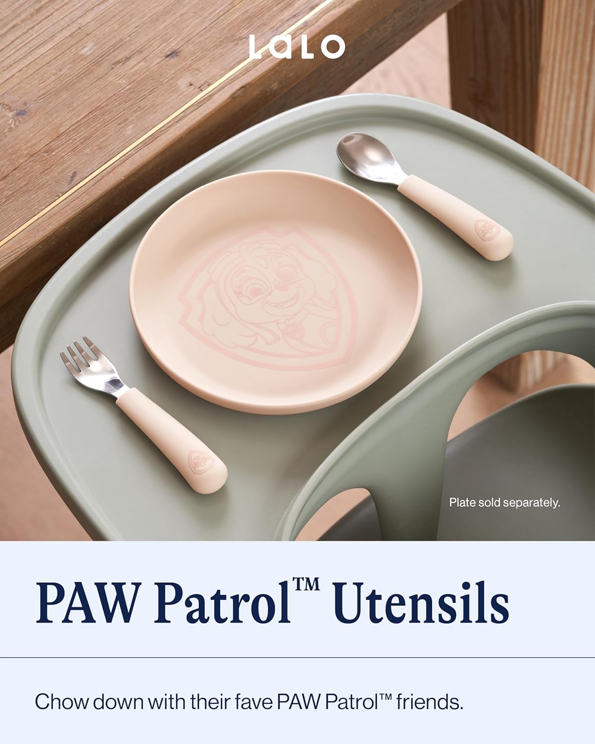 Lalo PAW Patrol Utensils – Juego de tenedor y cuchara para niños pequeños – Utensilios ergonómicos de acero inoxidable y silicona para niños – Juego