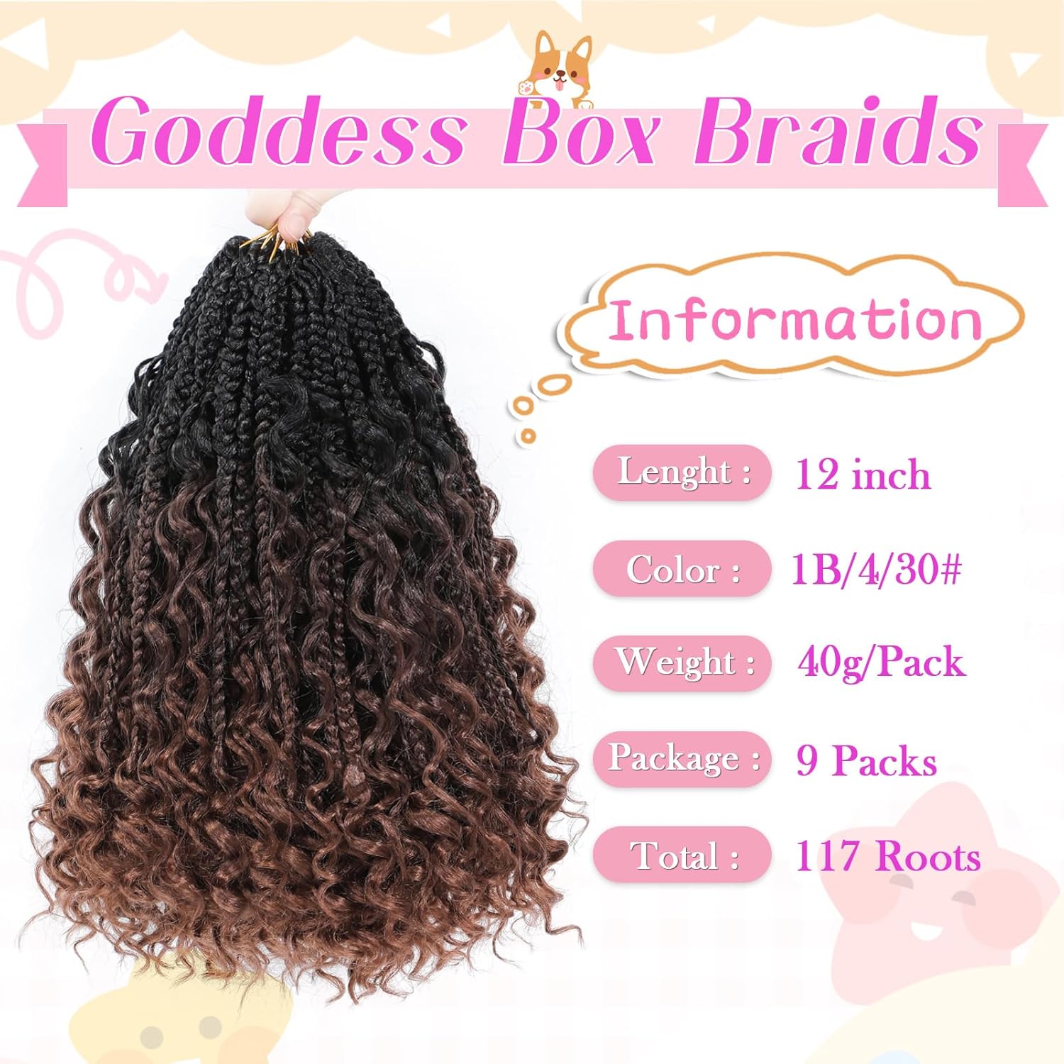 Goddess Box – Trenzas de ganchillo de 12 pulgadas, paquete de 9 paquetes de trenzas bohemias de ganchillo con extremos rizados, trenzas de caja para