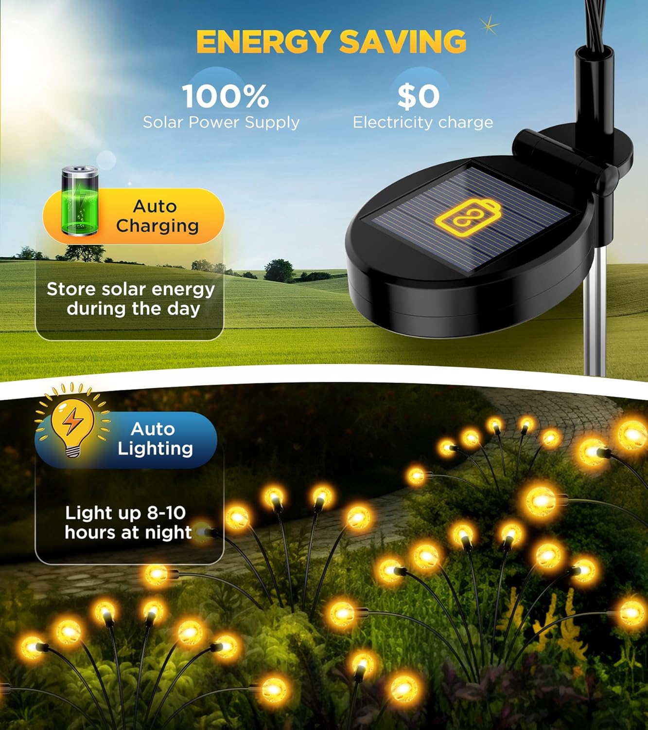 URAGO Luces solares para exteriores, nuevas luces solares mejoradas para jardín con 48 bombillas LED de burbujas de cristal, luces solares