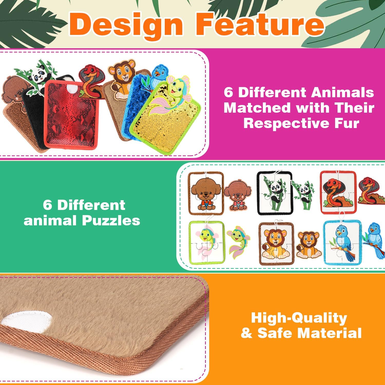 Juguetes sensoriales de rompecabezas para niños pequeños, 6 piezas 2 en 1 de animales de bebé, mini alfombrillas sensoriales con rompecabezas para