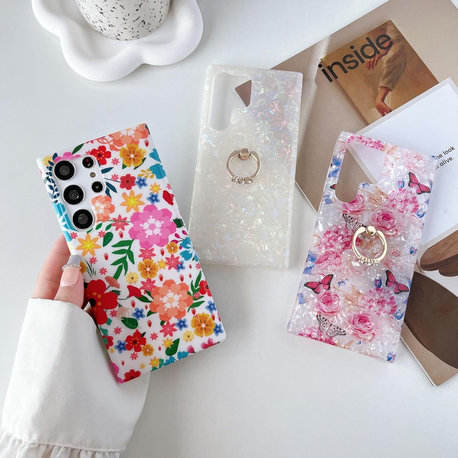 Jmltech S23 Ultra – Funda para Samsung Galaxy S23 Ultra para mujeres y niñas, diseño de mármol con purpurina, floral, silicona suave, delgada,