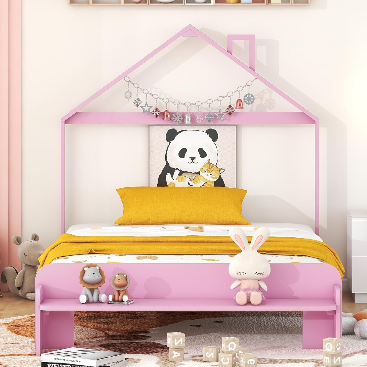 Harper & Bright Designs Base de cama de plataforma de madera de tamaño matrimonial para niños, niñas, niños y adultos con cabecera en forma de casa