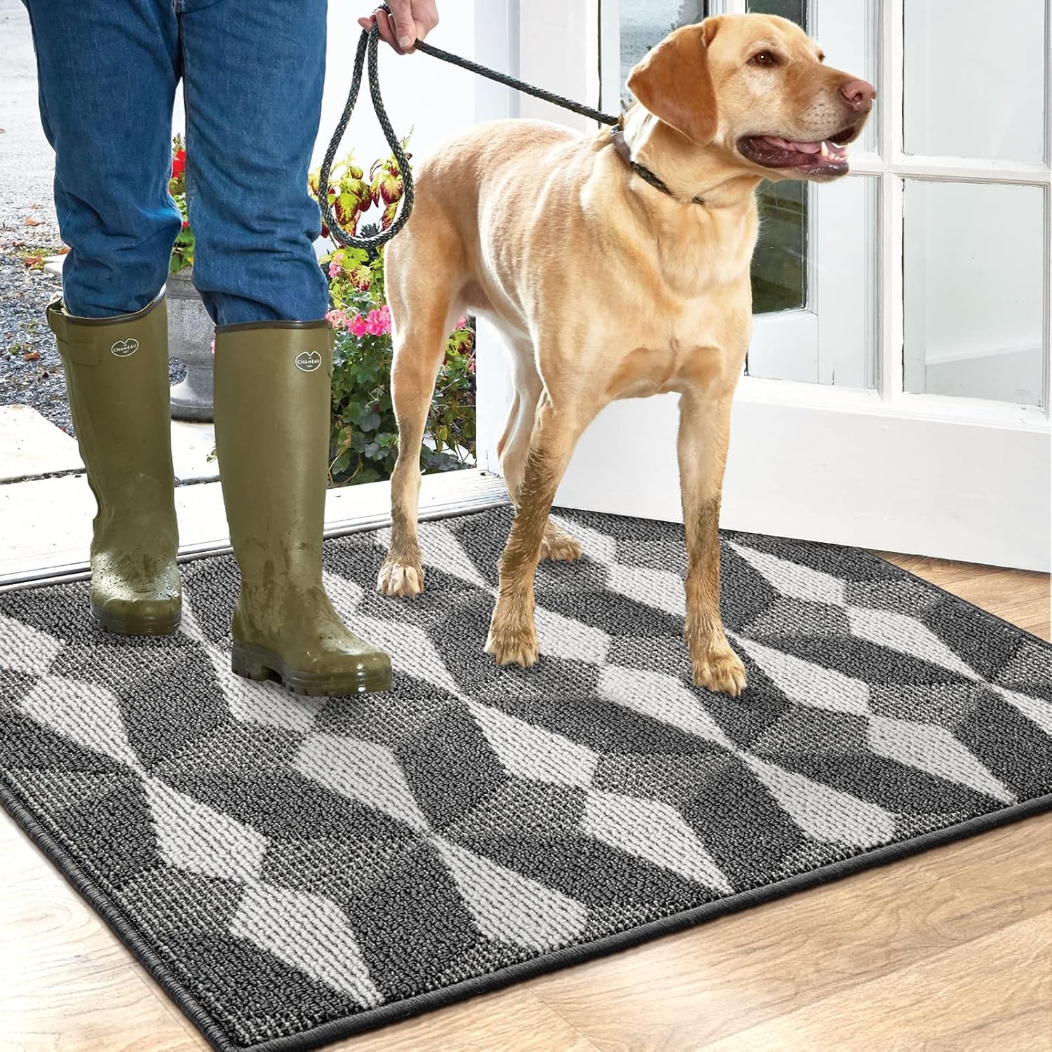 DEXI Tapete antideslizante para puerta interior, tapete de bajo perfil lavable para puerta delantera, entrada interior, 20 x 32 pulgadas, color