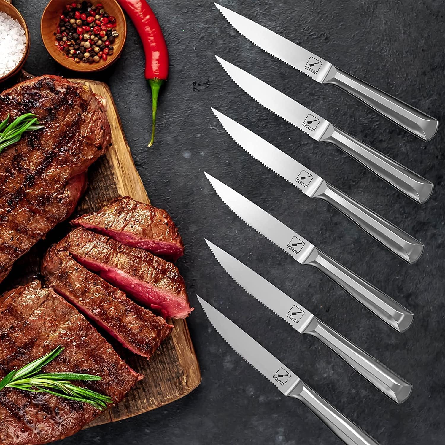 imarku Juego de cuchillos de acero inoxidable japonés de alto carbono para cocina con bloque y 2 bloques de cuchillos de carne extraíbles, juego de