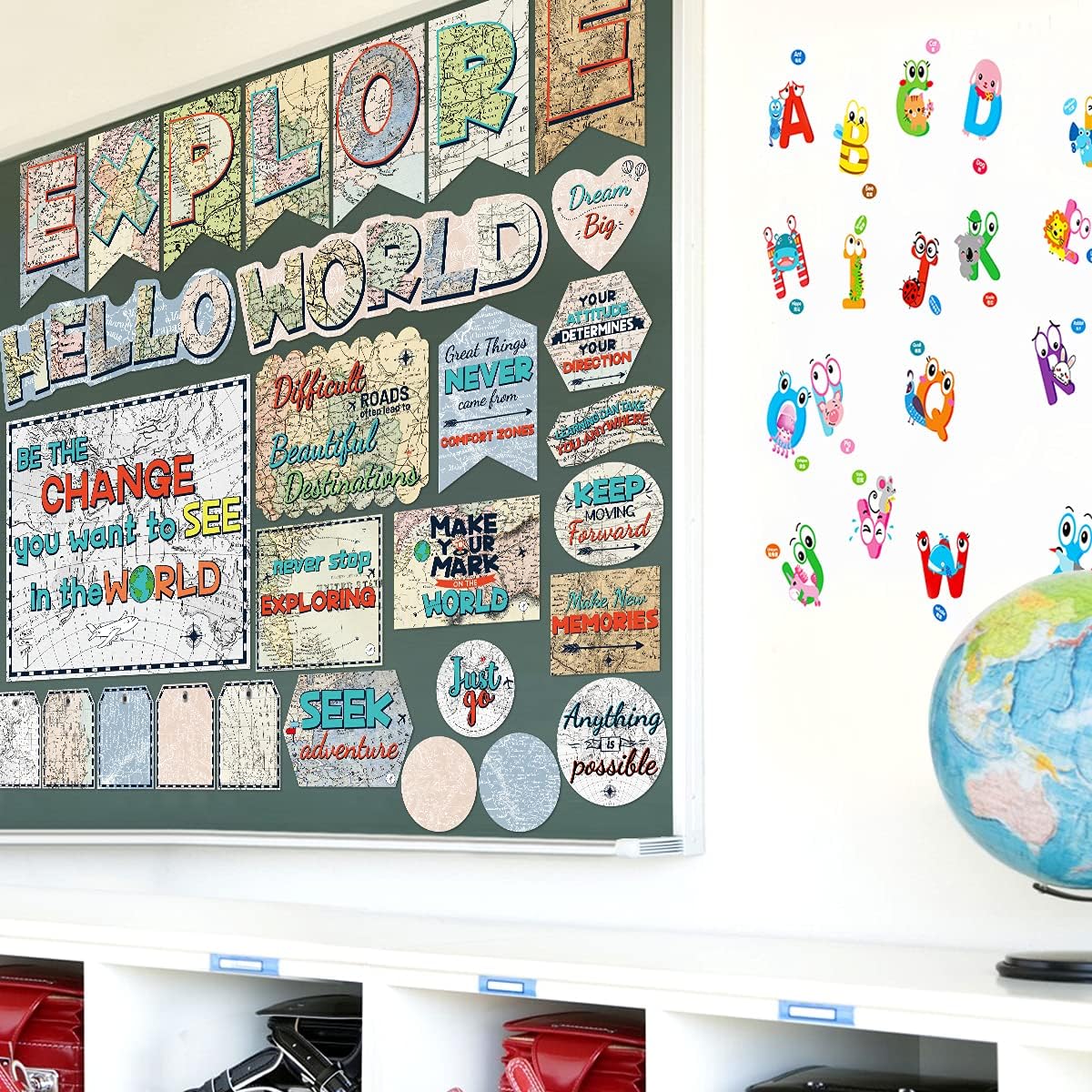 Juego de tablones de anuncios de viaje, decoración de aula con mapas, 29 piezas