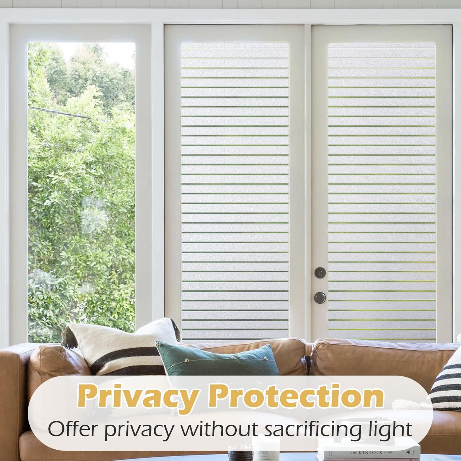 rabbitgoo Película de privacidad para ventana, película de vidrio esmerilado para ventana, cubierta decorativa de puerta delantera, adhesivo