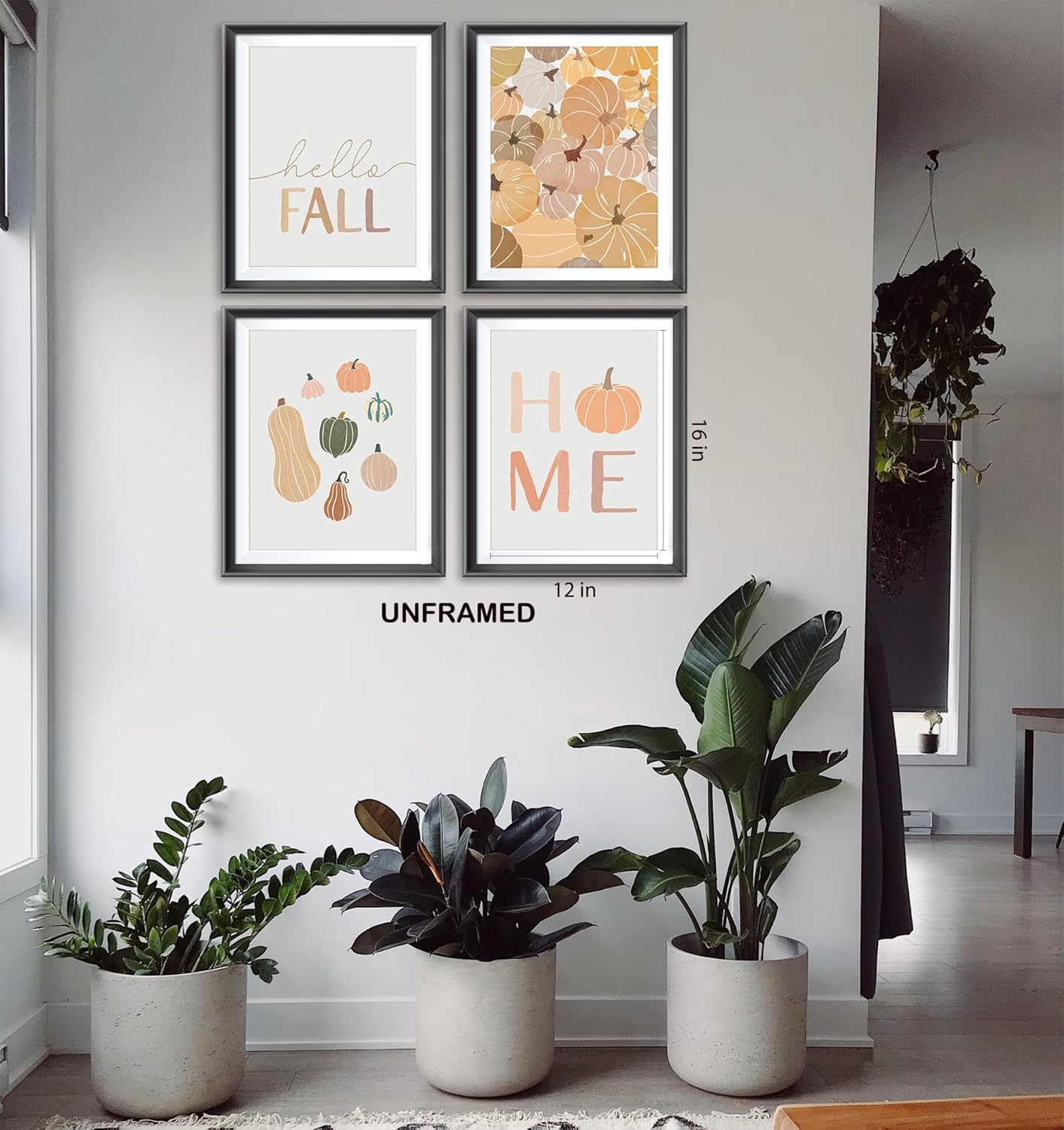 Póster rústico vintage de Hello Fall Pumpkin Harvest Home para el hogar, granja, cocina, sala de estar, decoración temática de otoño, impresiones de