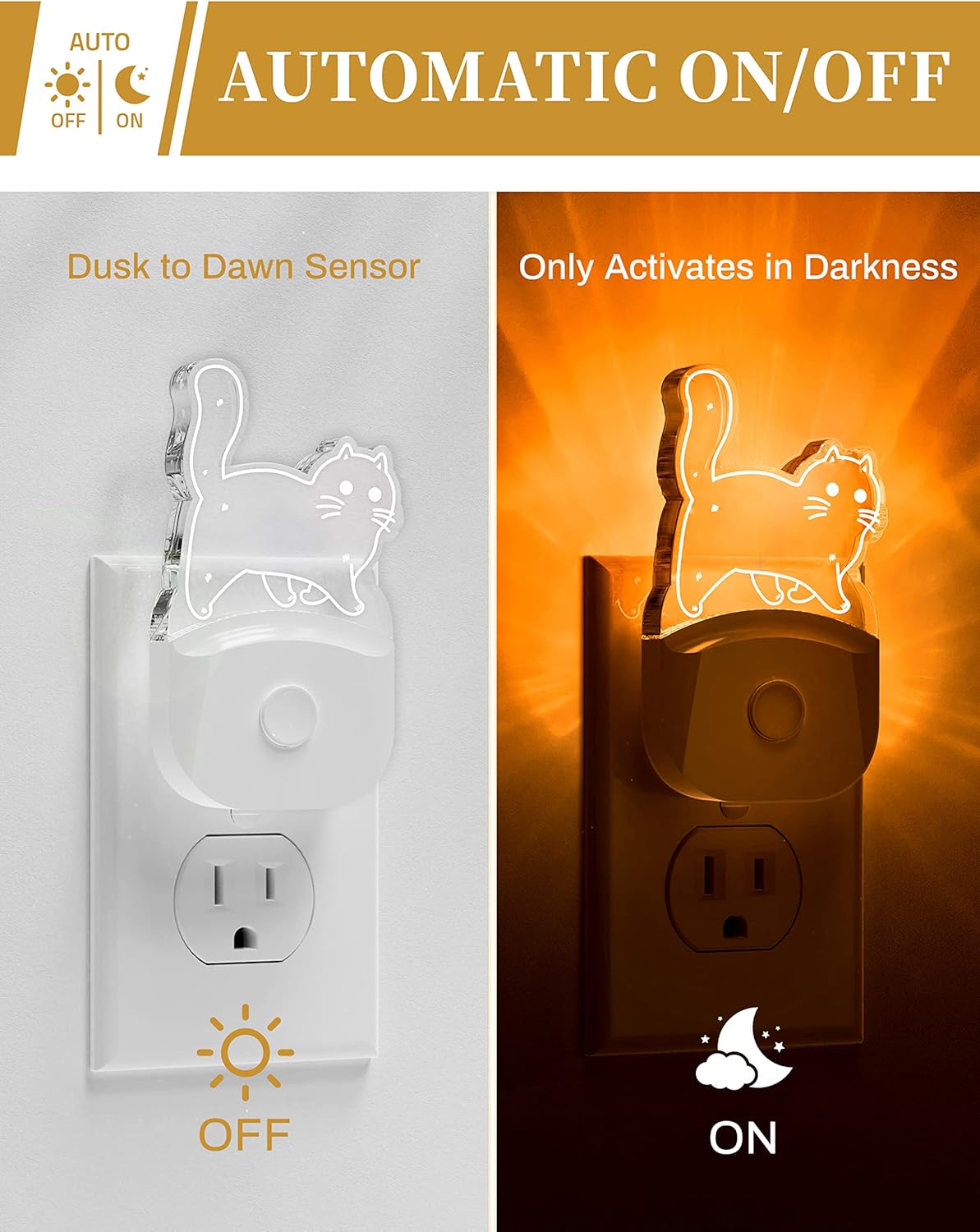 DORESshop Paquete de 2 luces nocturnas para gatos con RGB de 8 colores, enchufable, sensor de atardecer a amanecer, luz nocturna para bebé, luz