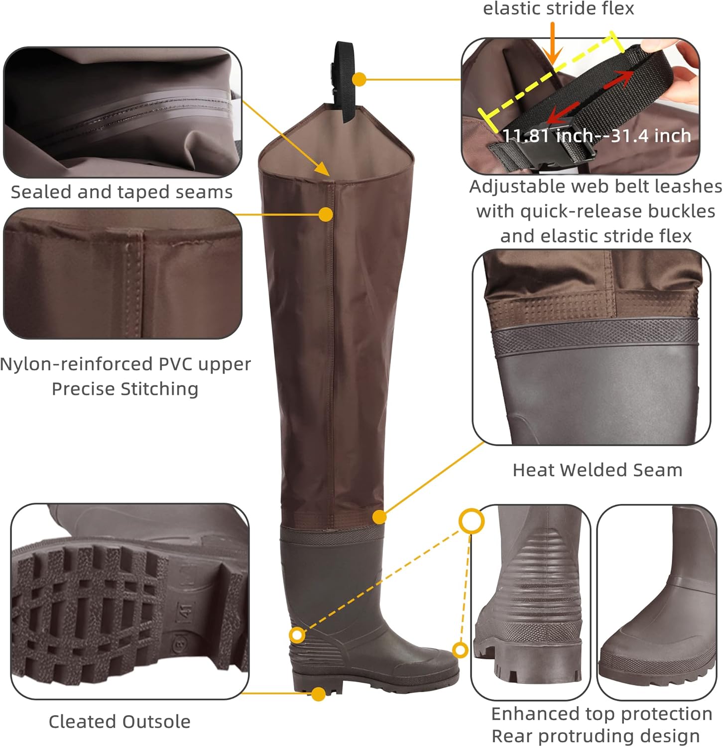 Vadeadores de cadera para hombres y mujeres con botas impermeables, 2 capas con tacos para pesca y caza
