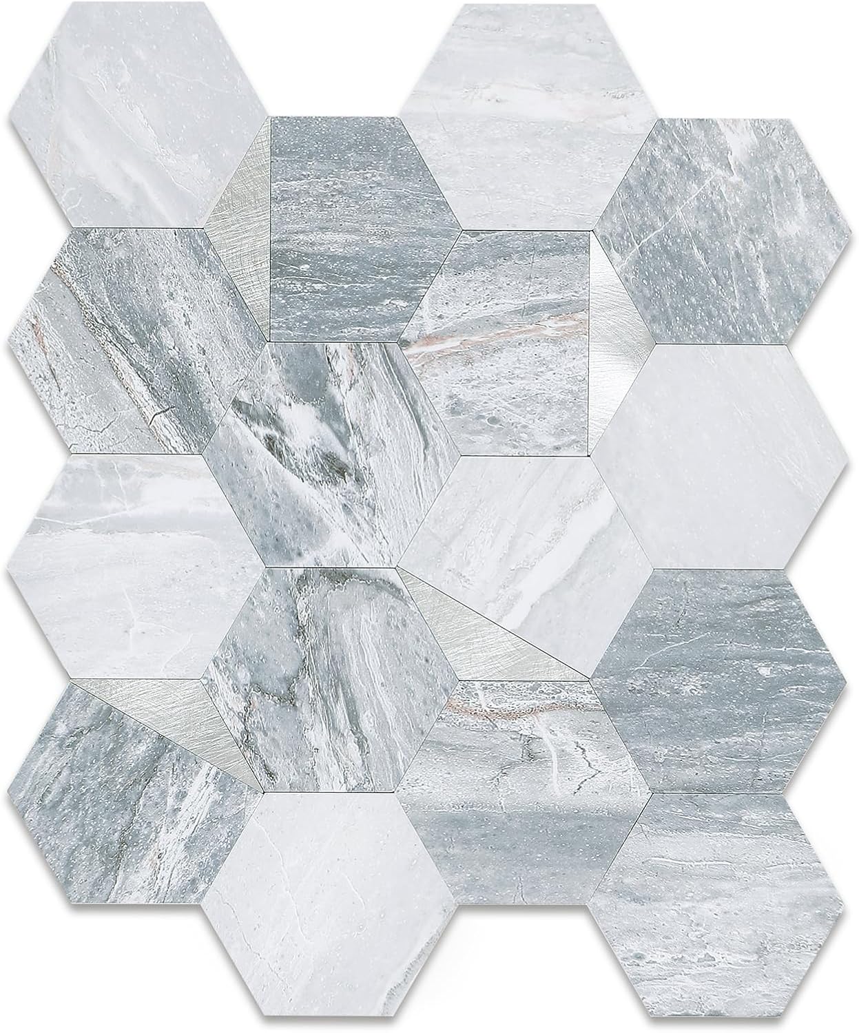 10 piezas hexagonales de PVC para despegar y pegar, mosaicos autoadhesivos de metal con borde biselado sin costuras para salpicaduras de cocina,
