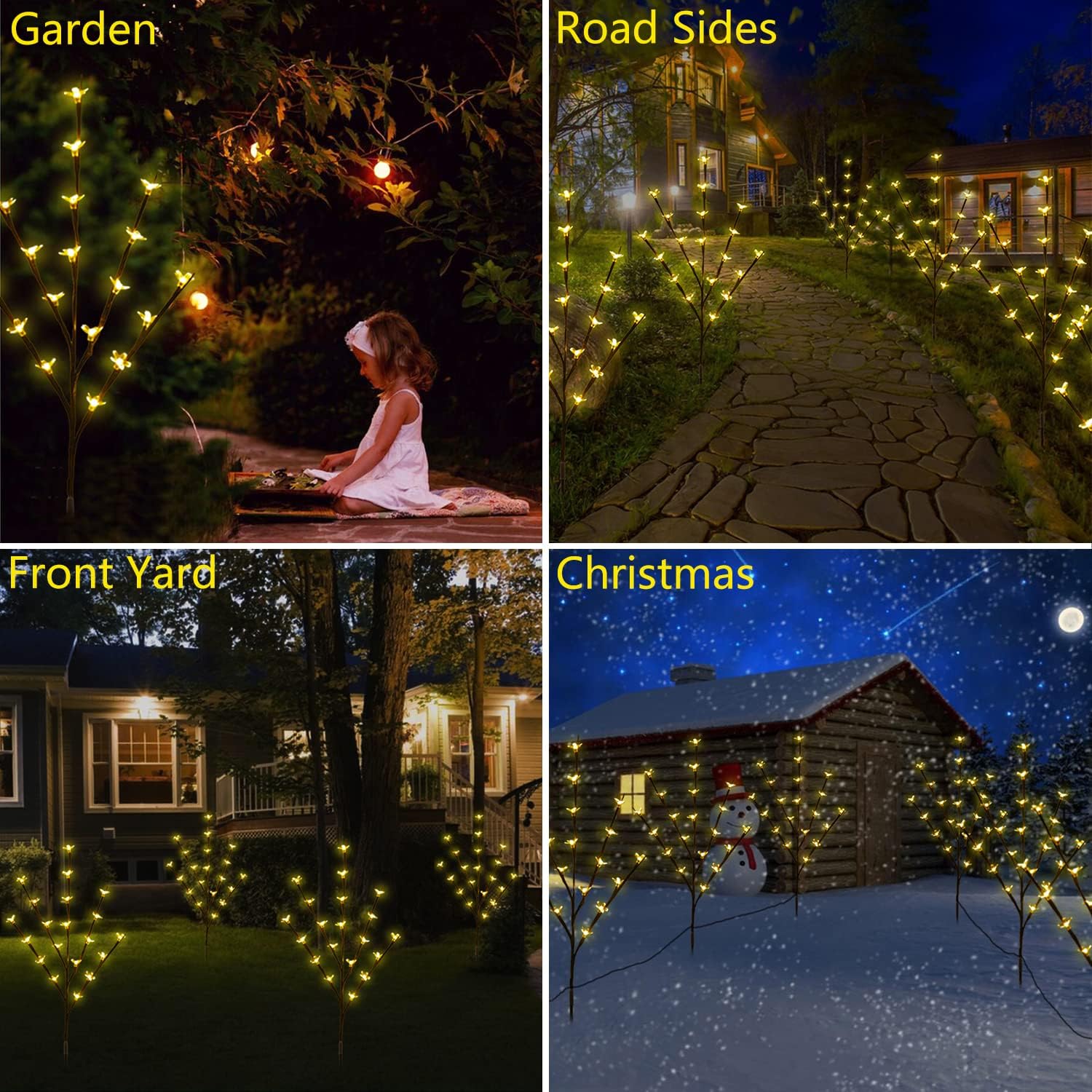 Luces solares de cerezo para exteriores, luces LED de árbol de flores artificiales, 60 LED impermeables, luces decorativas solares para jardín,