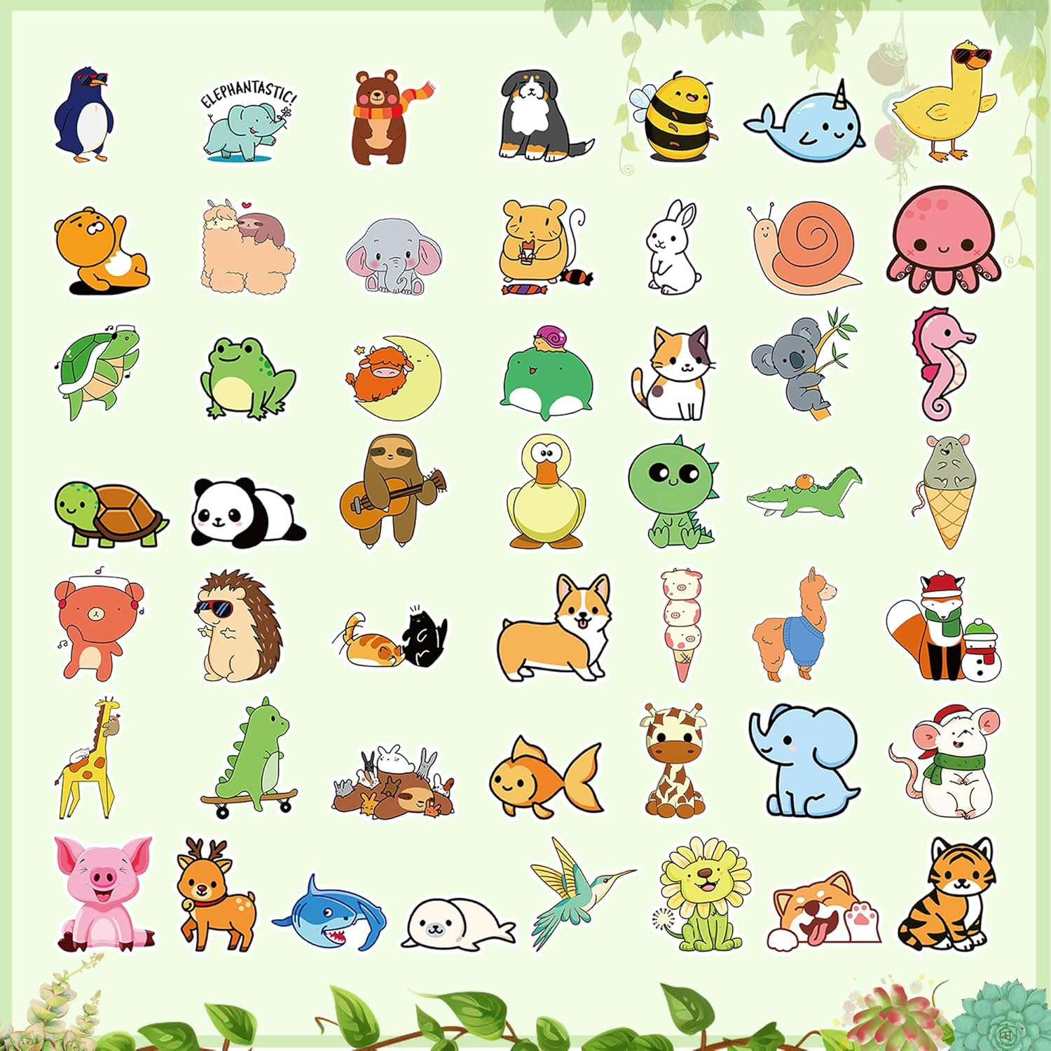 Dorgua 100 calcomanías de animales bonitos, calcomanías de vinilo de animales no repetitivos, calcomanías de animales lindos impermeables para