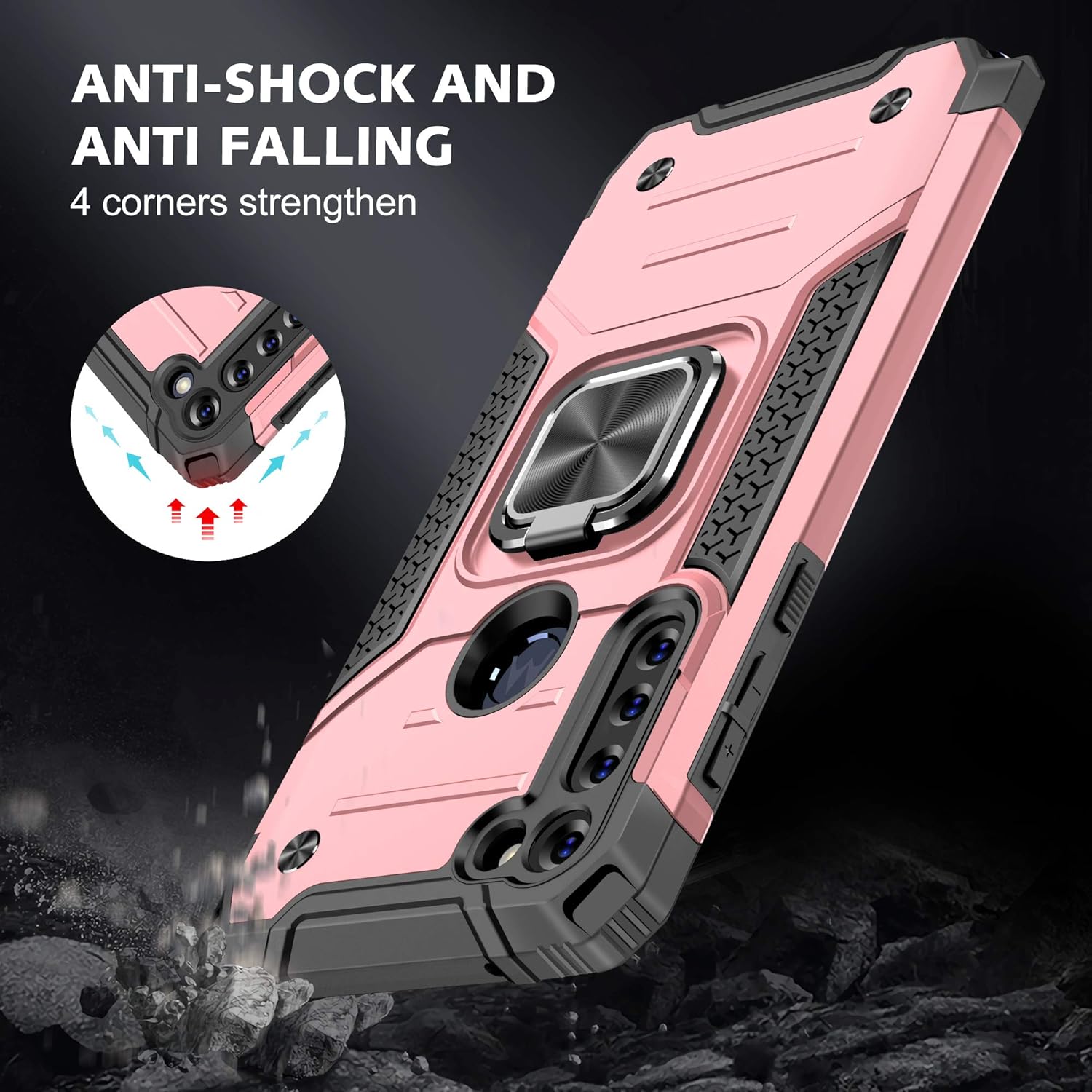Asuwish Funda compatible con Moto G Power 2020 y protector de pantalla de vidrio templado, accesorios de celda, soporte de anillo híbrido, soporte