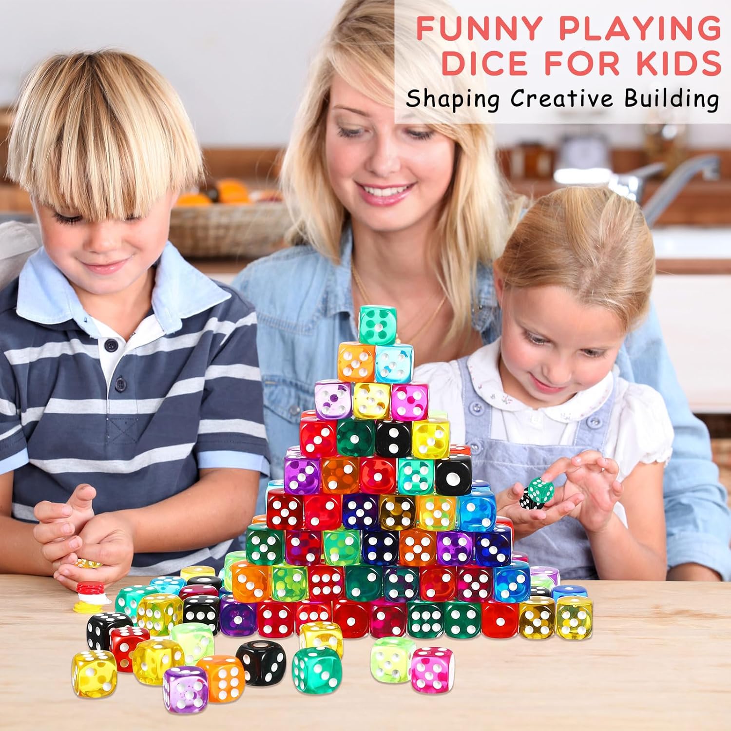 Syhood Juego de 1000 dados de colores de 0.555 pulgadas, 6 caras con 5 bolsas de cordón, dados estándar para juegos de dados, aula, enseñanza de