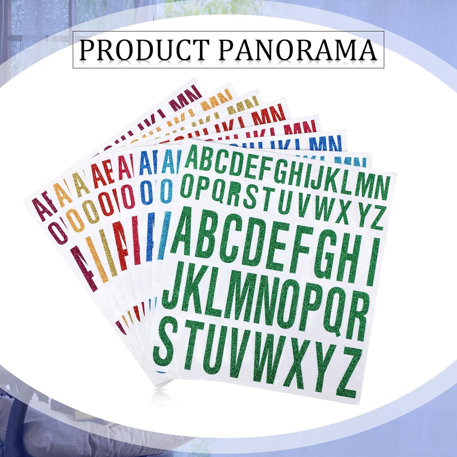 8 hojas de letras autoadhesivas con brillantina para pegar en letras mayúsculas, letras del alfabeto, letras adhesivas para decoración de puertas de