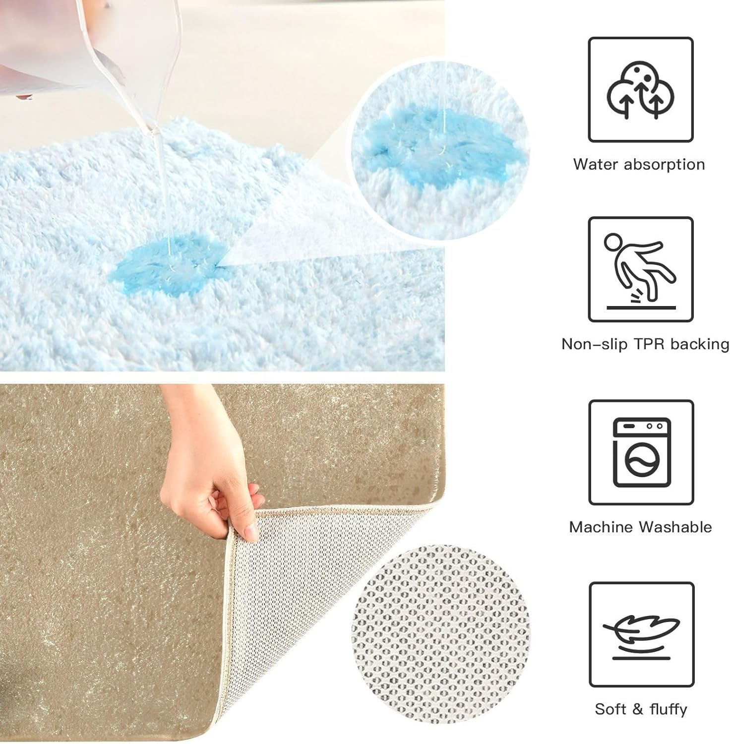 Bathroom Rugs Sets 2 Piece 24×16+24×20 Inch,Soft U-Shaped Contour Toilet Rug Welcome Fall Non-Slip Absorbent Bath Floor Mat Carpet Set Water