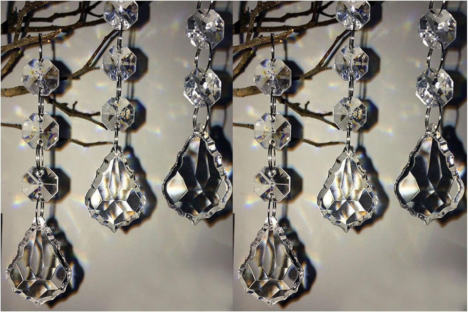 60 cuentas de cristal acrílico transparente para adornos de Navidad, decoración de árboles, guirnalda, candelabro, decoración para colgar bodas,