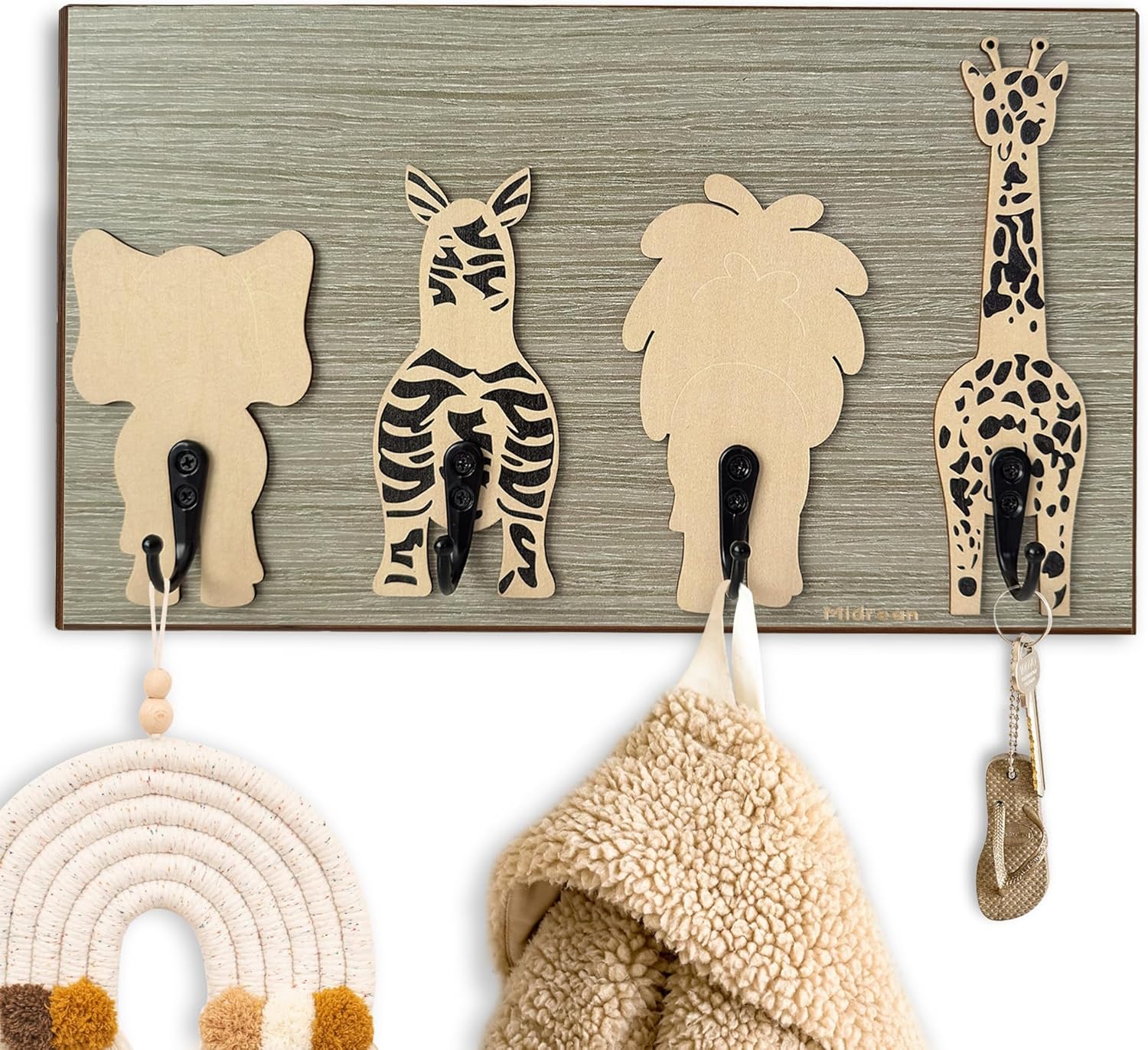 Jirafa Safari – Ganchos de pared de madera para niños, para colgar decoración de dormitorio de bebé, baño (jirafa)